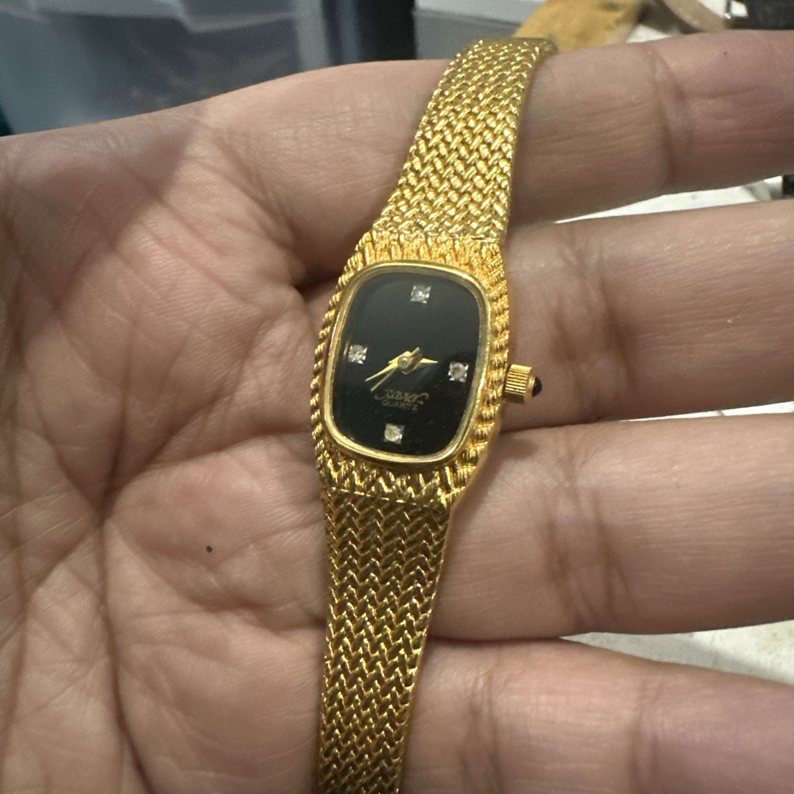 Works VTG Xavier Diamond Women’s Quartz Gold Tone Watch 19mm Fit 6.5”- Mint Cond