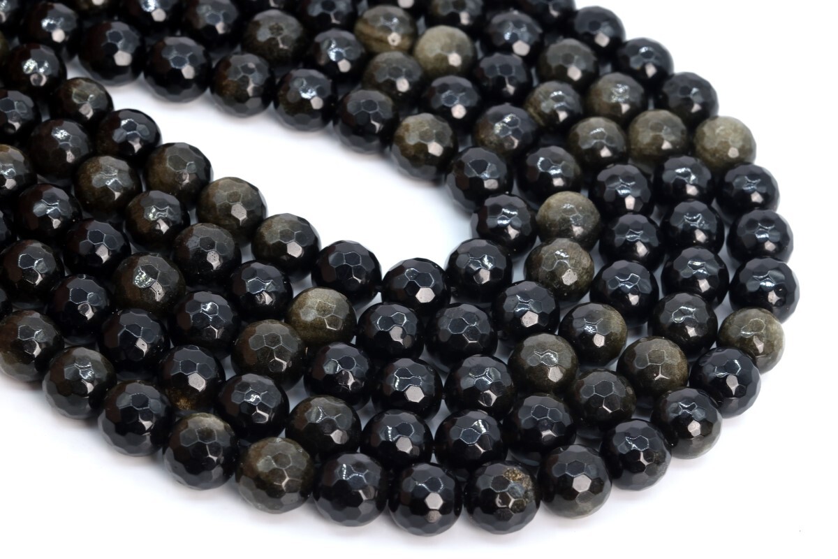 Natural Golden Obsidian Grade AAA Micro Faceted Round Beads 5-6/7-8/10/11-12MM