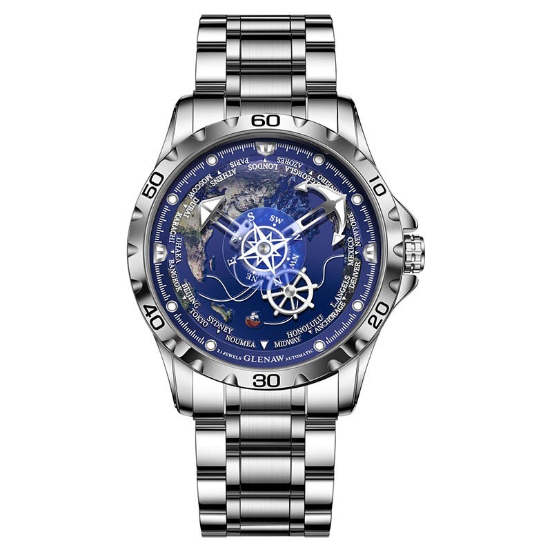 GLENAW Men’s Automatic Mechanical Watch Skeleton Dial 3TM Waterproof Watch Gift