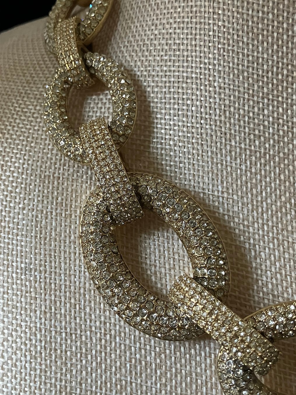 Gold Tone Ann Taylor Necklace Chunky Pave Rhinestone Link Bling