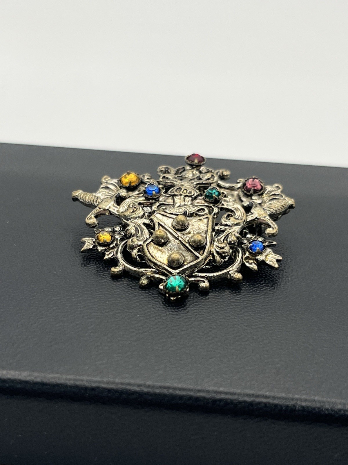 Coat of Arms Family Crest Colored Rhinestone CZECH SLOVAKIA Vintage Brooch pin
