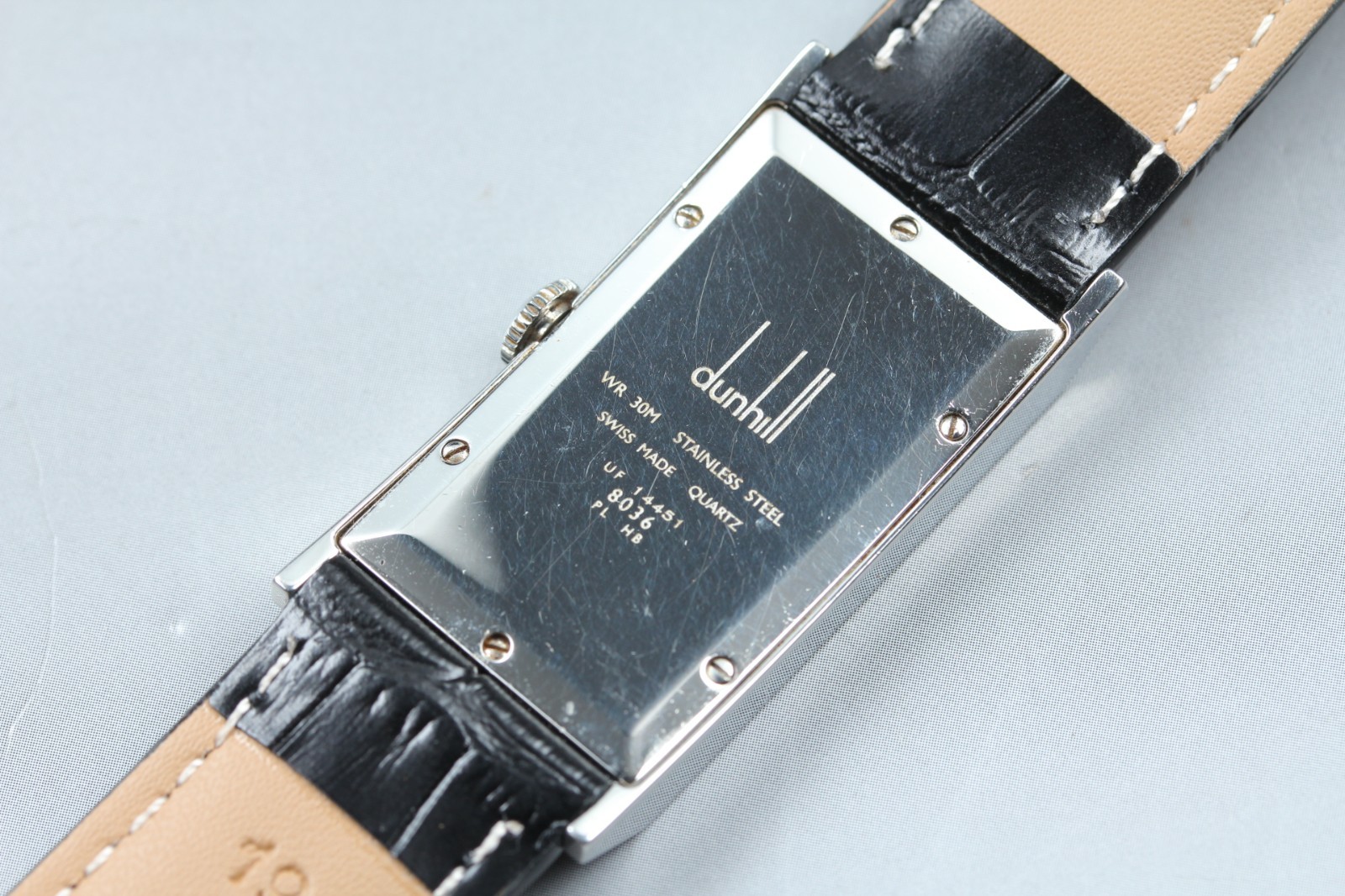 “N MINT” Dunhill Wafer 8036 Black Tank Rectangular 22mm Mens Qz Watch From JAPAN