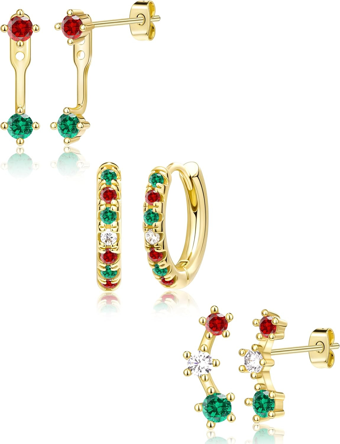 3 Pairs Dainty Small Earrings Set for Women Trendy, Birthstone Stud Huggie Hoop