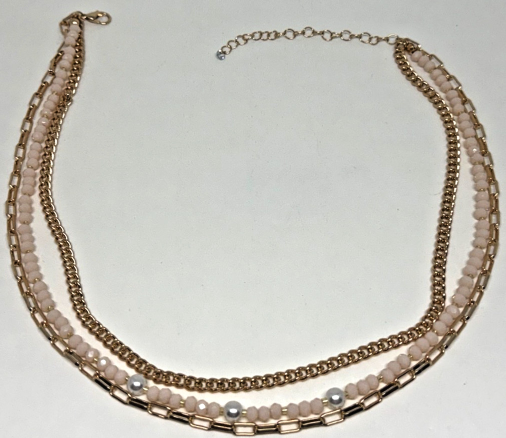 Three Layered Chained and Beaded Necklace