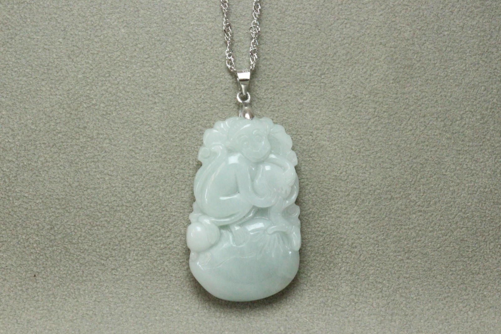 Natural White green A Jadeite jade Hand-Carved Monkey (Chinese Zodiac) Pendant