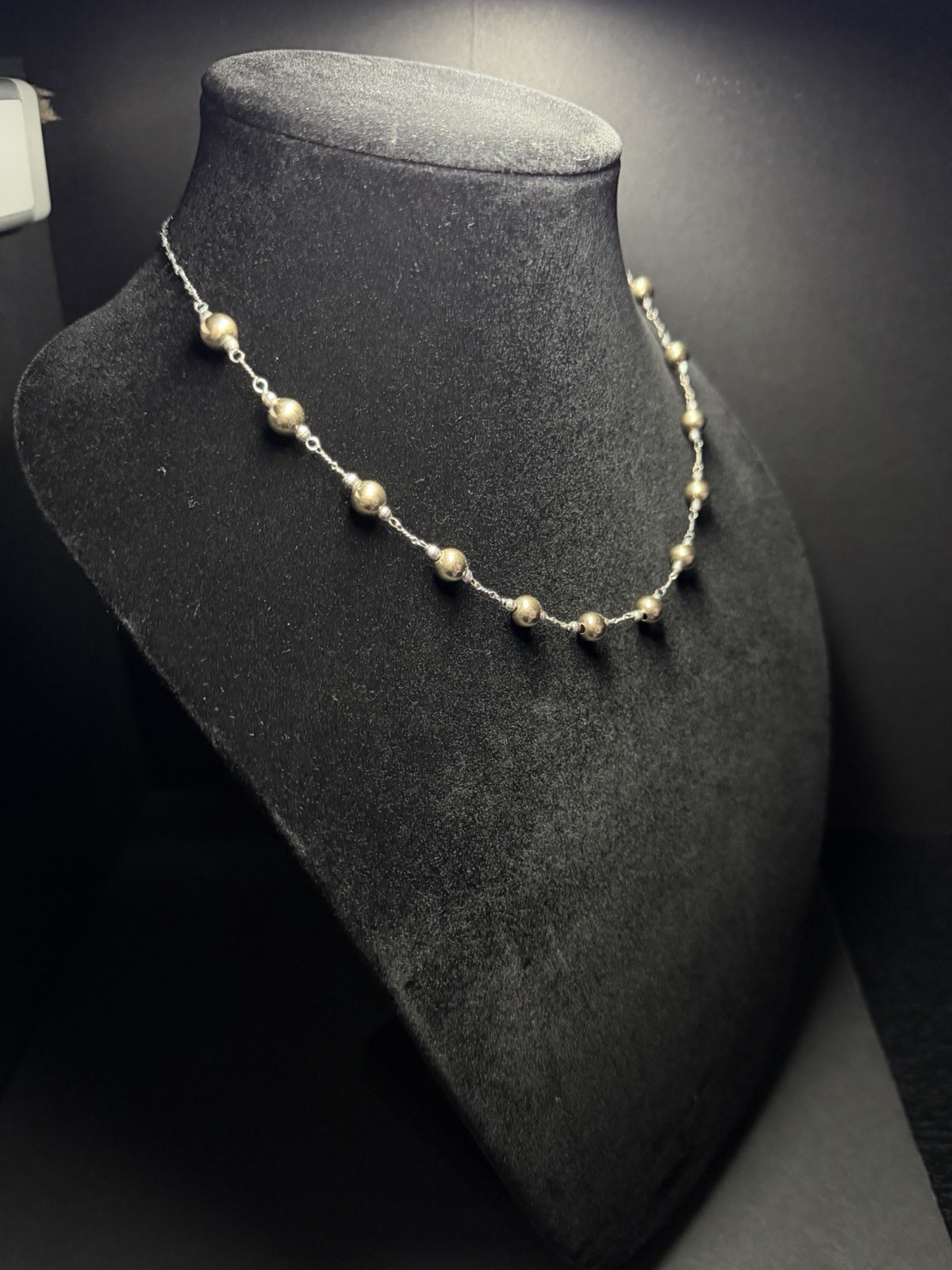Bolivia 925 Sterling Silver Gold Vermeil Bead Station Necklace 18” 8g AU 925