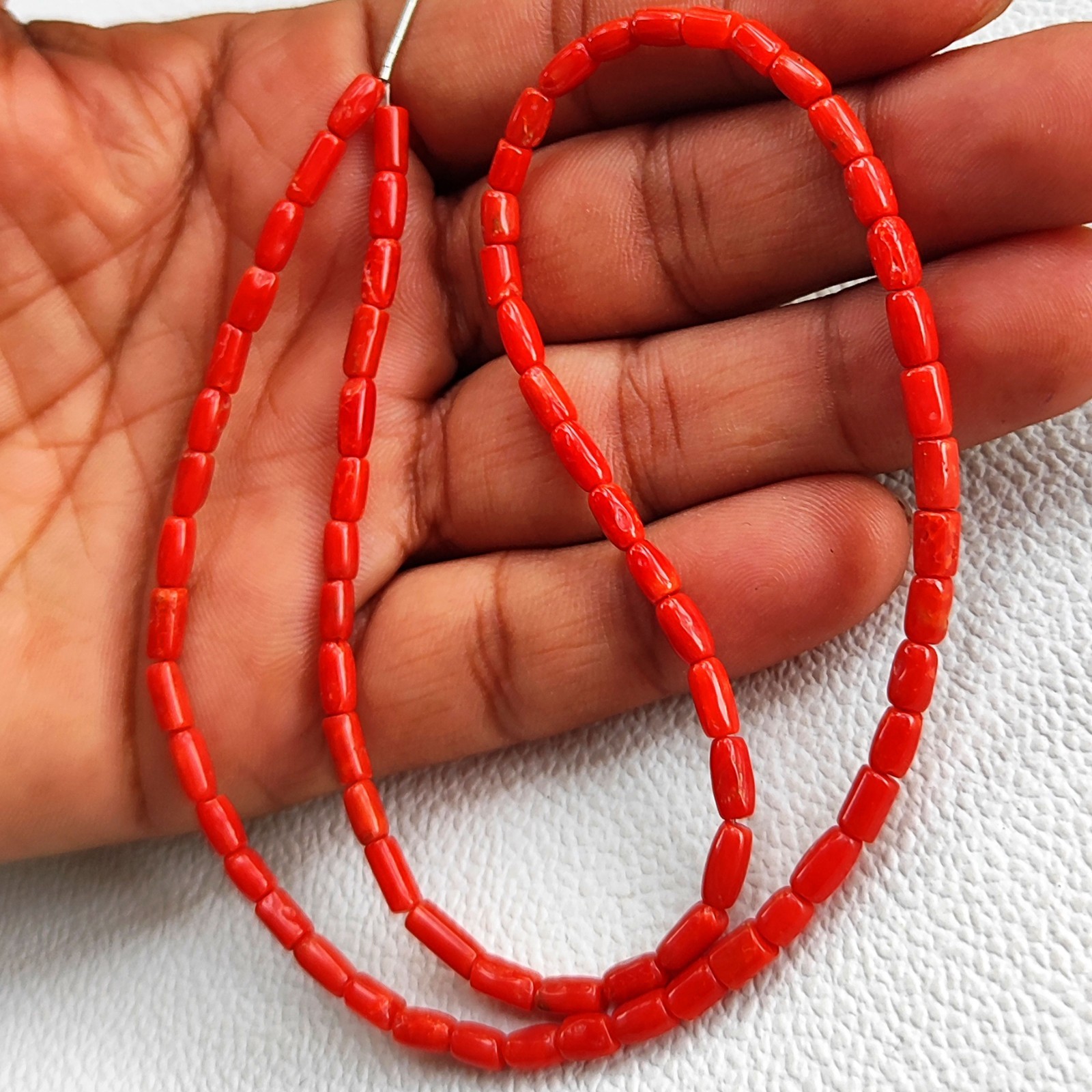 Italian Red Coral Gems 6-7mm Smooth Tube Pipe Spacer Beads 16″ Strand Jewelry