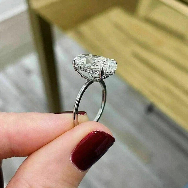 5ct Oval Cut Lab-Created Diamond Solitaire Wedding Ring 14K White Gold Plated
