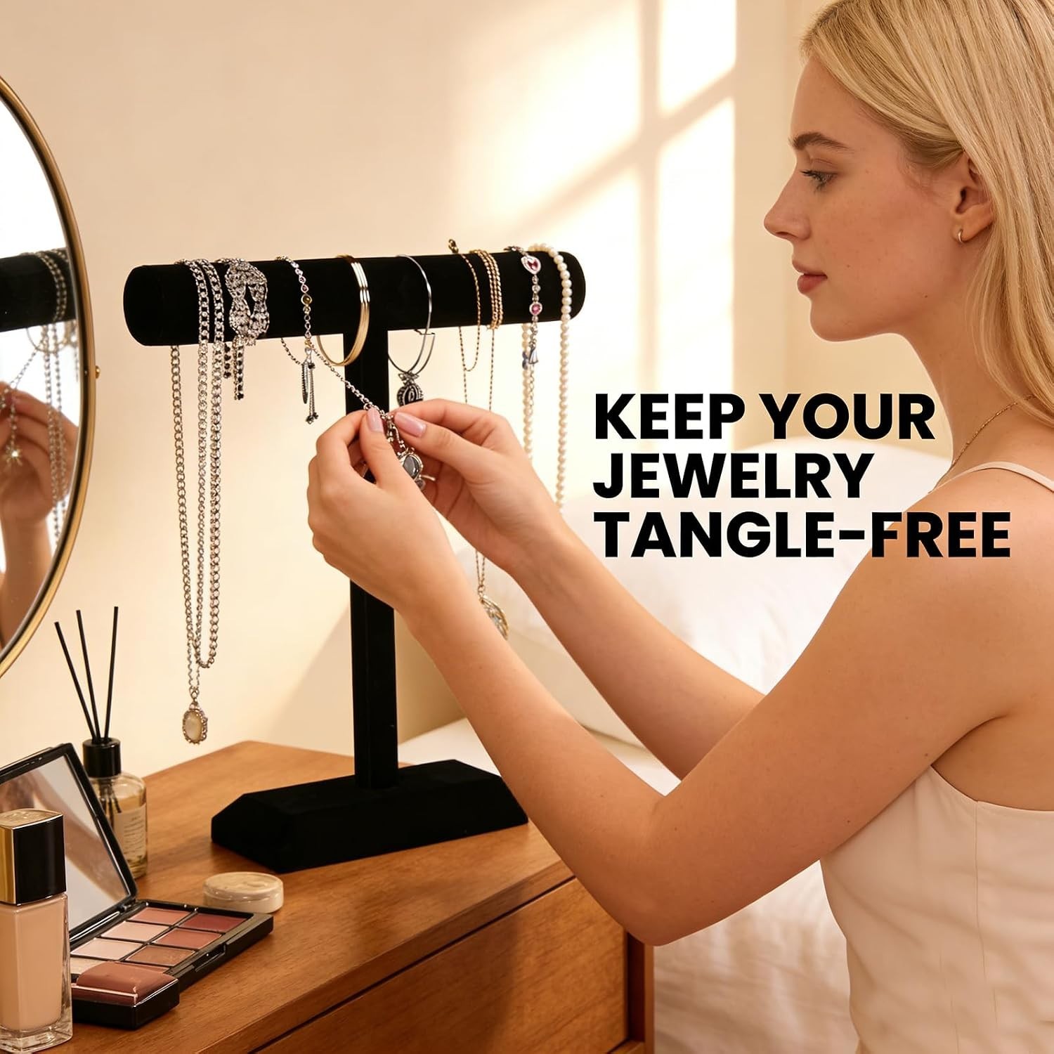 Compact Velvet T-Bar Jewelry Stand – Ideal for Home & Store Display Solutions