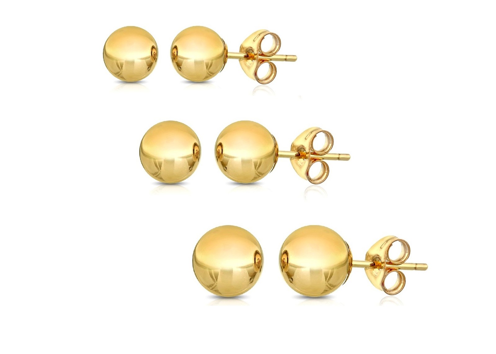 PORI JEWELERS 14K Solid Gold Ball Stud Earrings (3-Pair-Pack) 3MM 4MM and 5MM…
