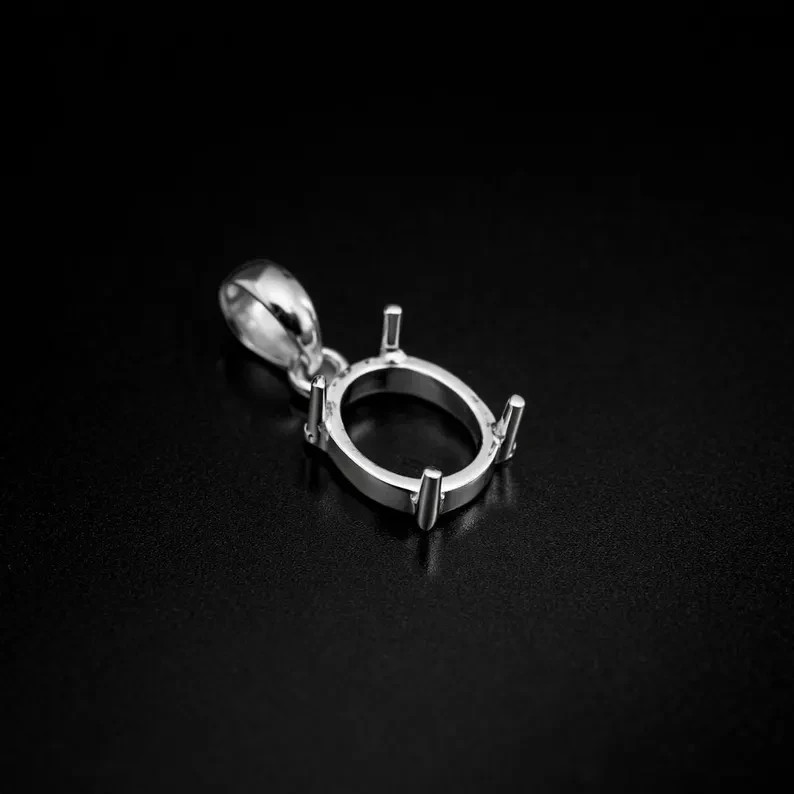 925 Sterling Silver 10x12mm Oval Prong Pendant Setting Handmade DIY Jewelry