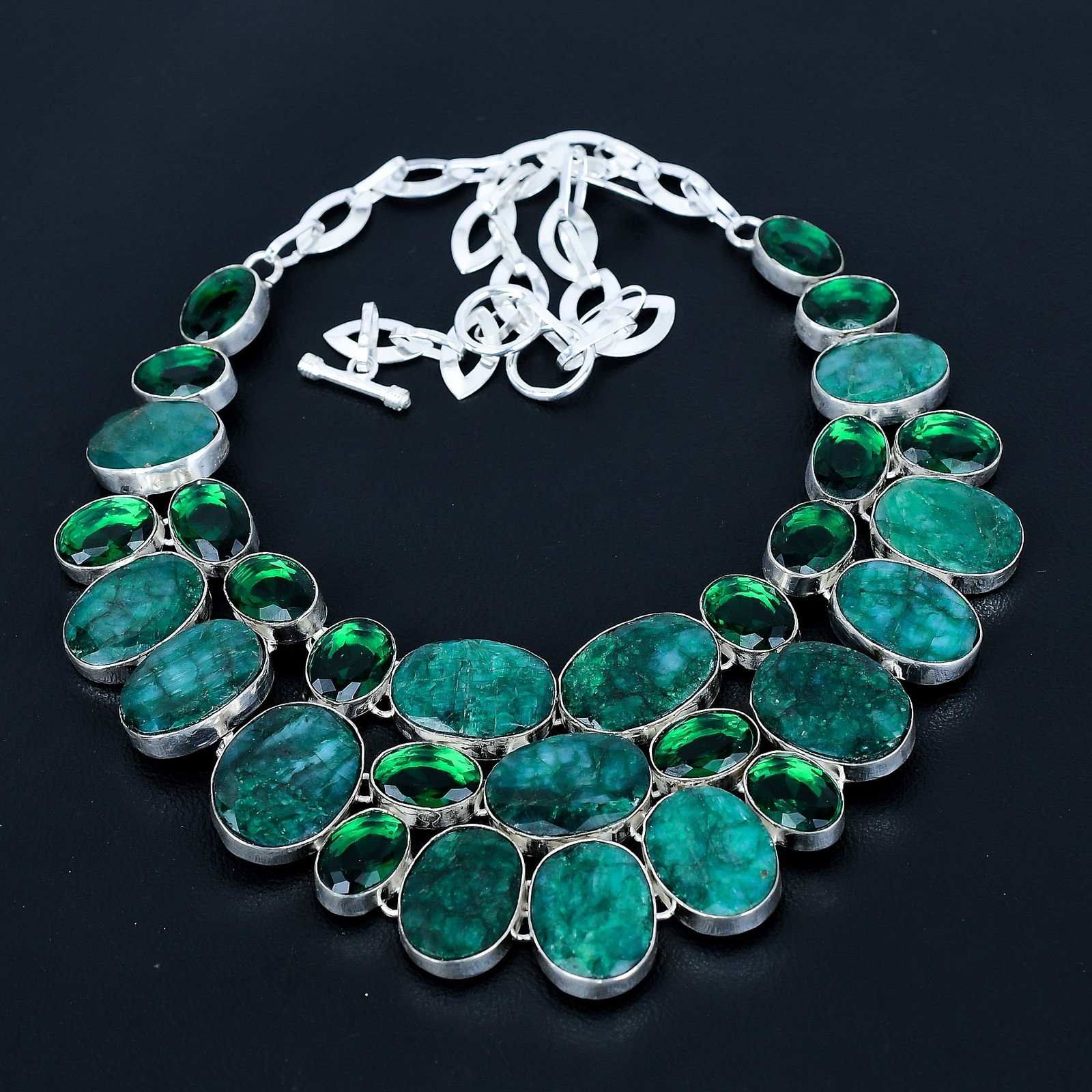 Zambian Emrald, Chrome Diopside Gemstone 925 Sterling Silver Necklace 18″ VJ 188