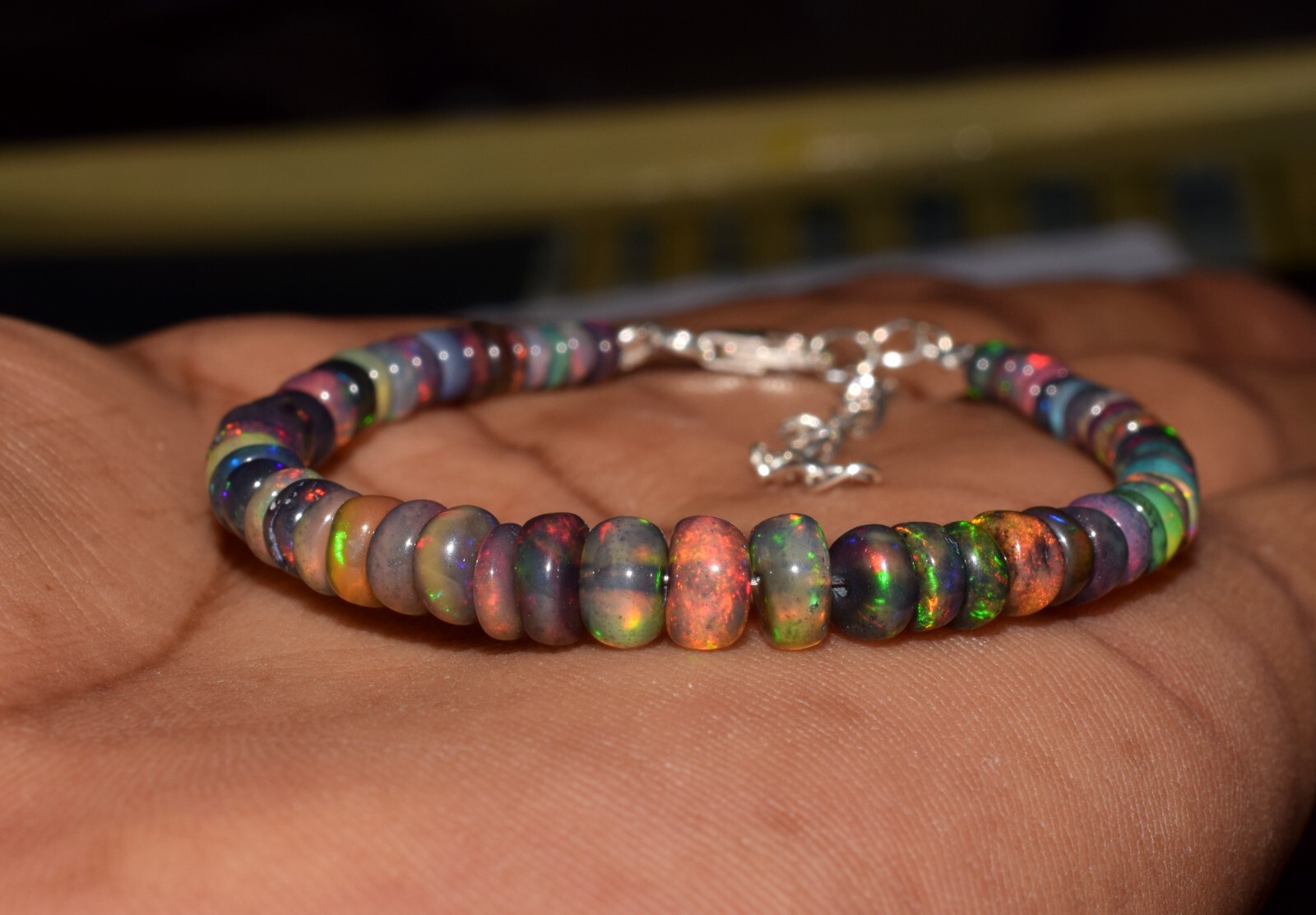 925 Sterling Silver 100%Natural Ethiopian Opal 3To5MM Beads 7″Bracelet F2003