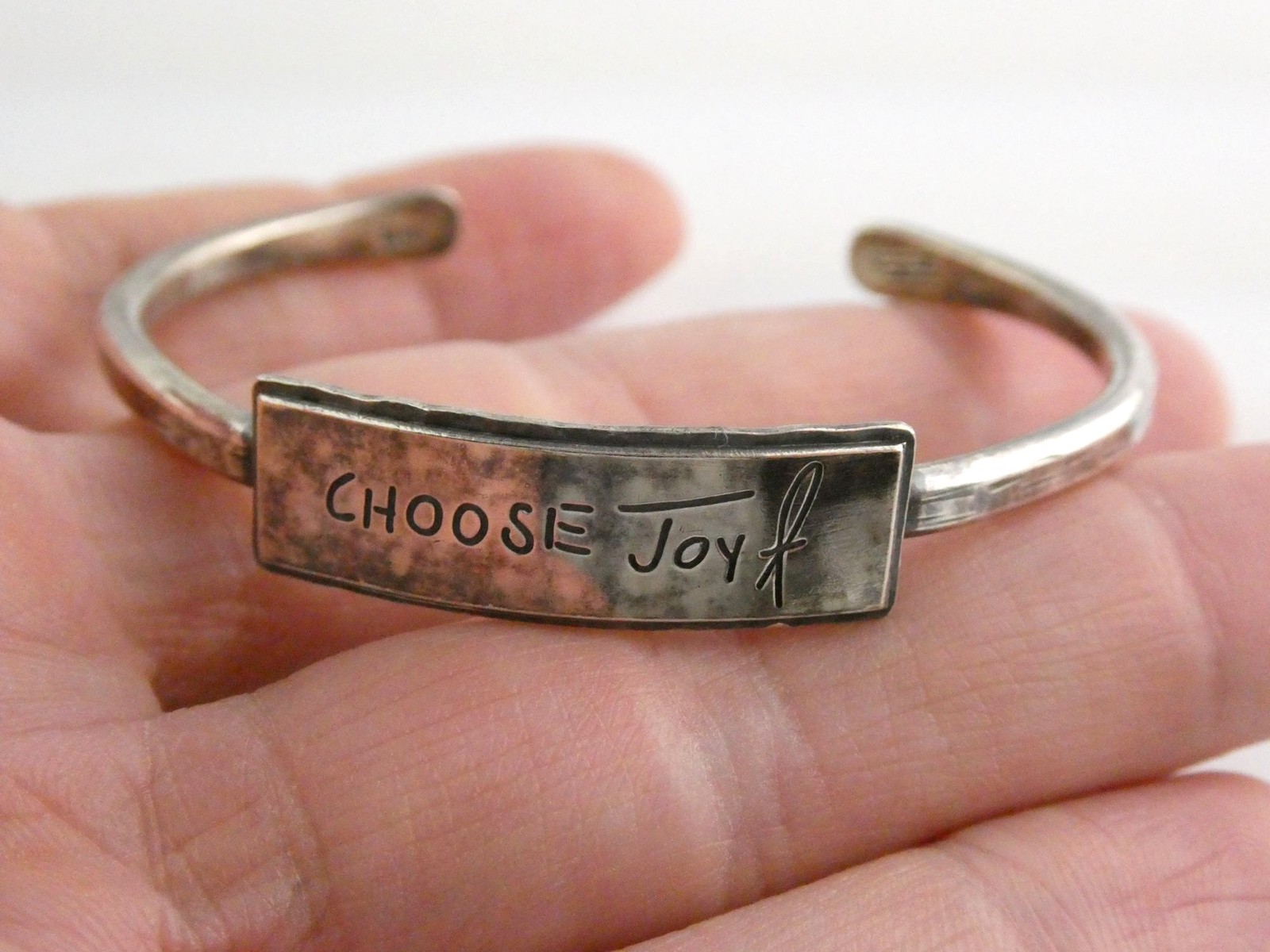 Designer Fine Silver 999 Choose Joy Cuff Bracelet 6.5 Inch Fit 15.9 Gram Weight