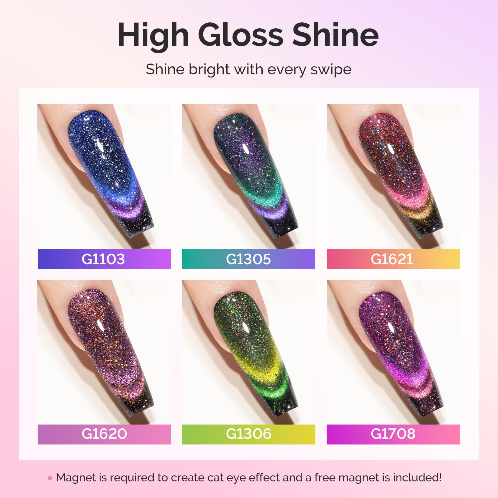 MelodySusie Chameleon Cat Eye Gel Nail Polish Set 6 PCS, 15ml Nude Pink