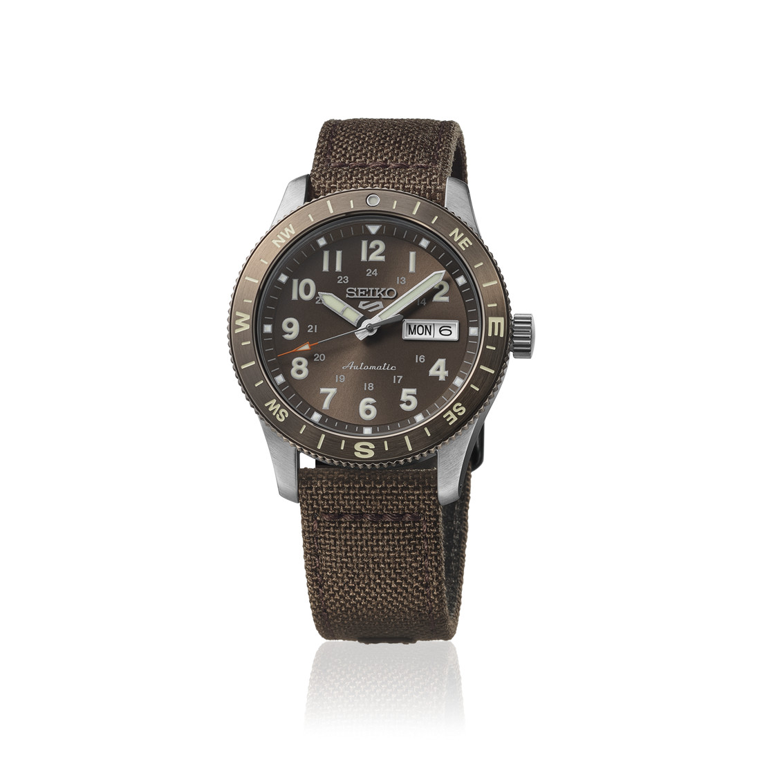 Seiko 5 Sports Field HDB009K1 Mens Brown Nylon Strap Analog Dial Watch 41mm