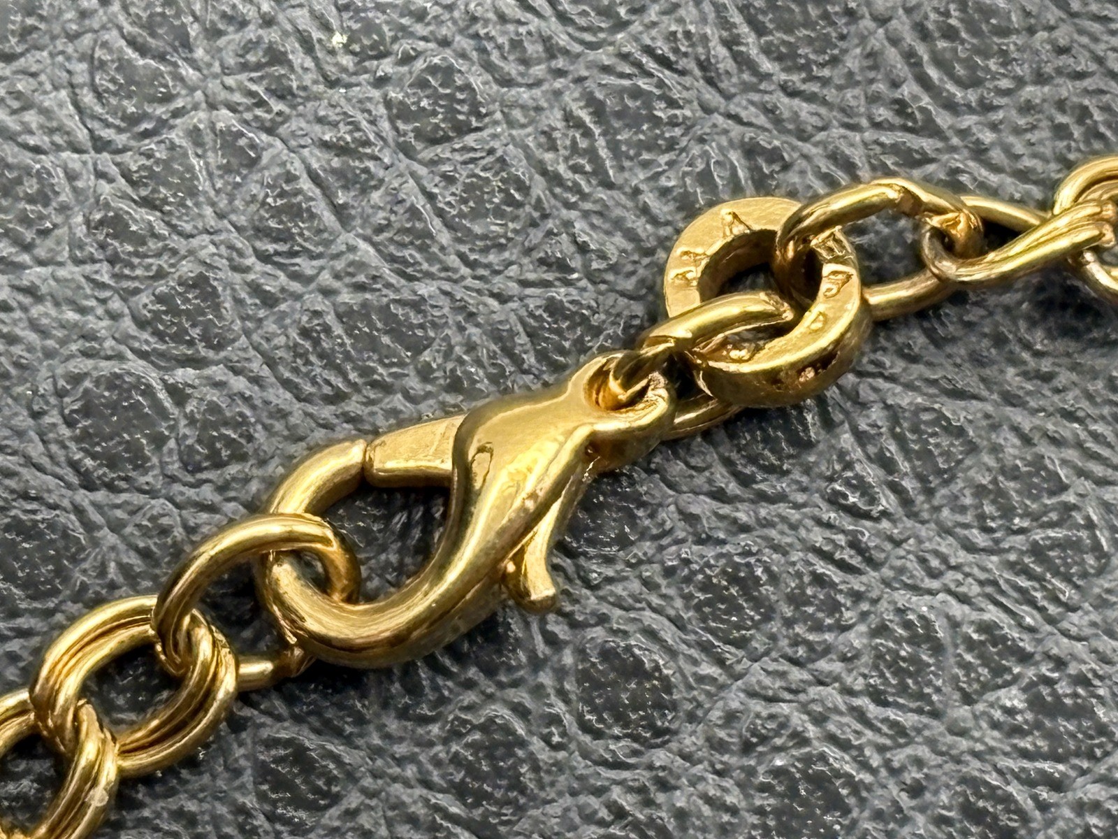 VTG Gold Tone Enamel Egg Charm Bracelet Clear Crystal Accents Double Link Chain