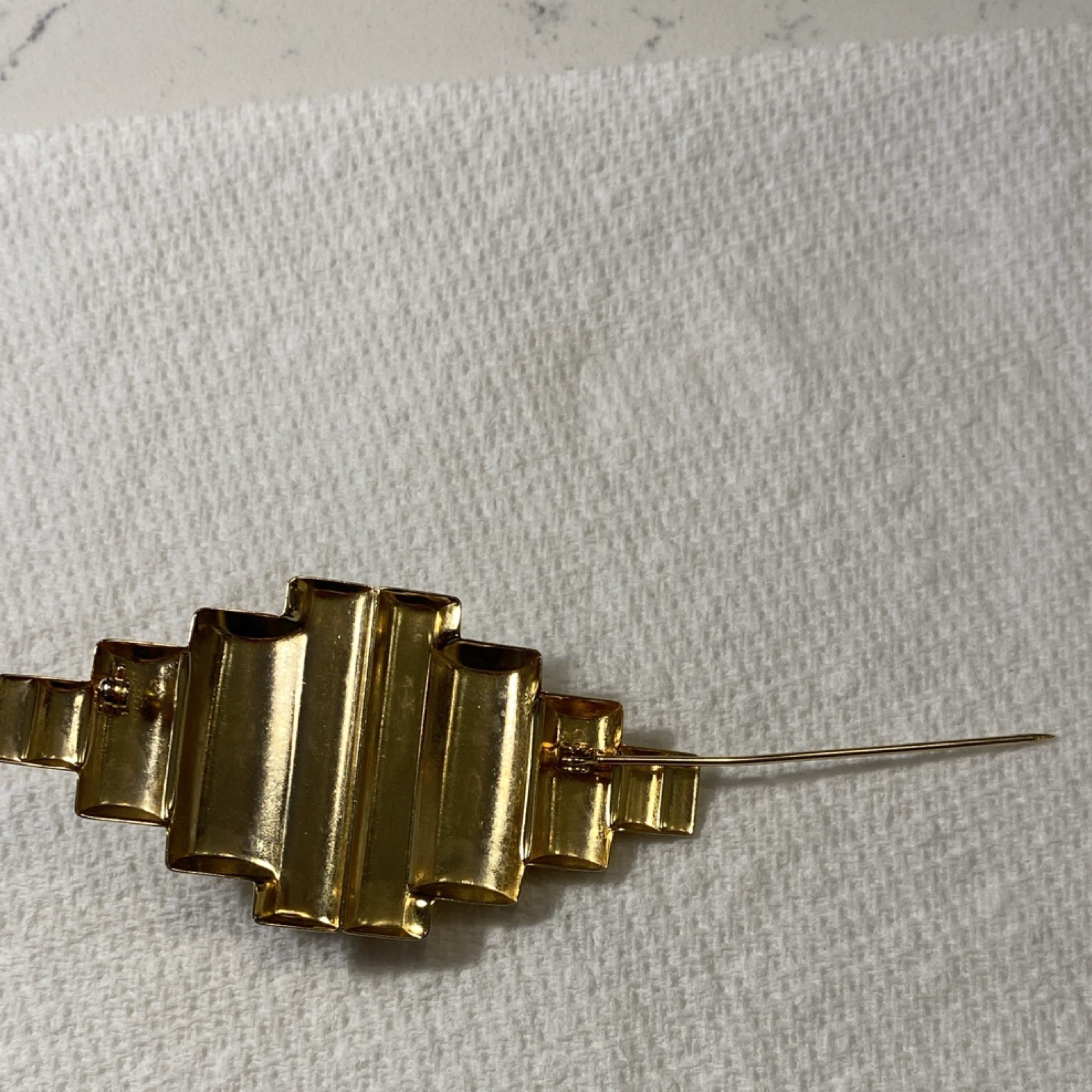 Art Deco Geometric Shield Brooch Pin Gold Silver Black Tone Metal No Stone