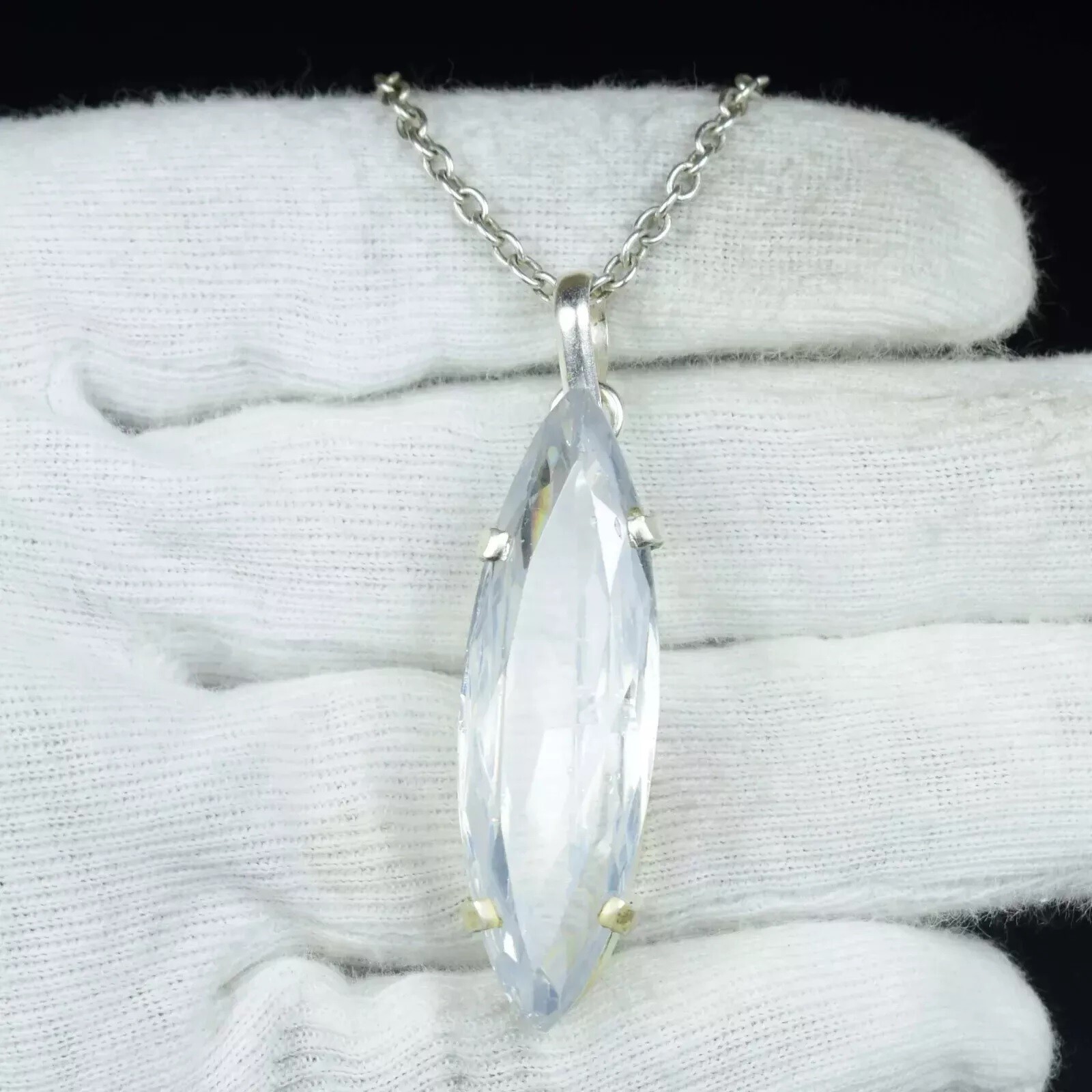 65.50 Ct Natural Brazilian Marquise Cut White Zircon Pendant 925 Silver Gemstone