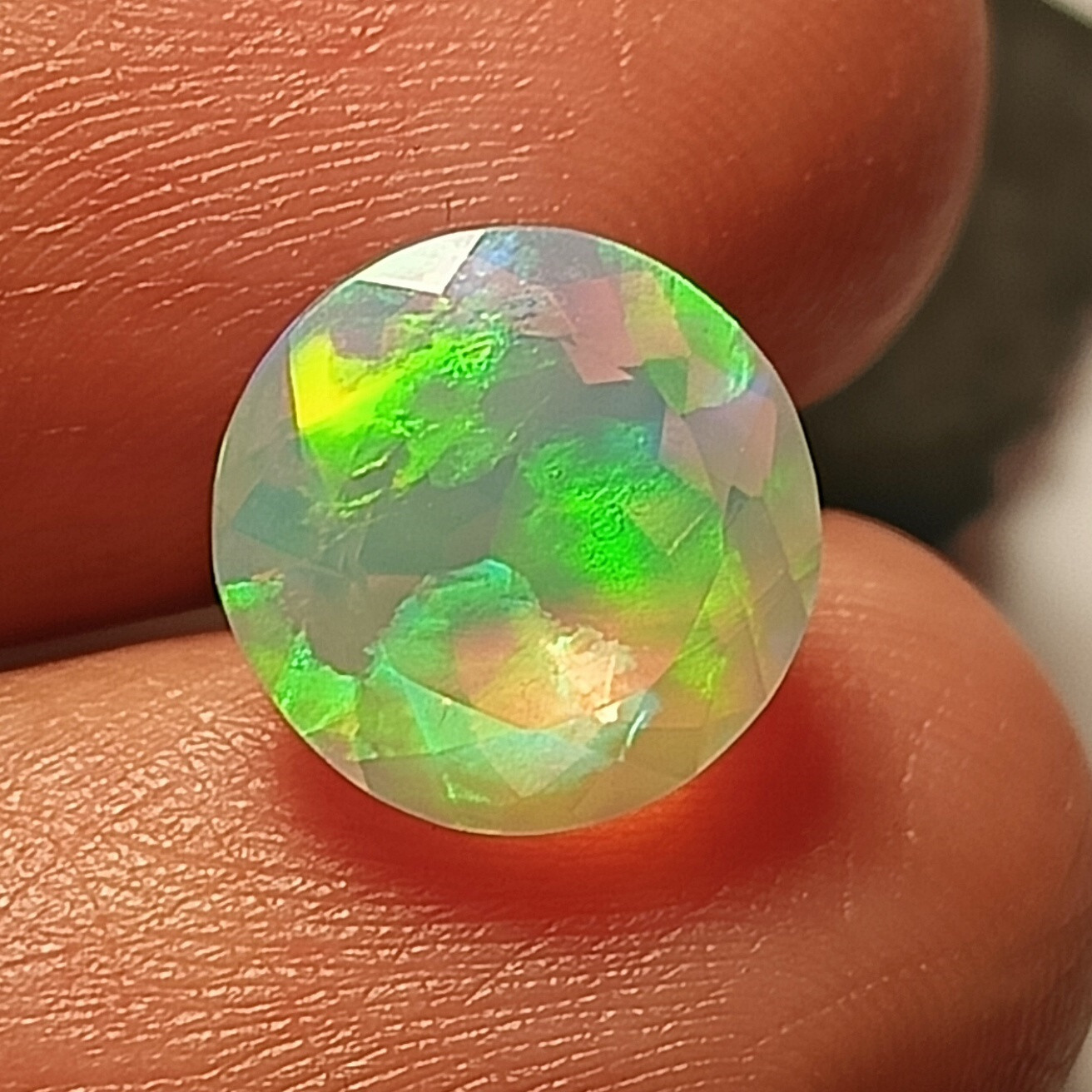 10.7 mm Round Natural Ethiopian Fire Opal Play Of Color Faceted Gemstone 3.15 CT