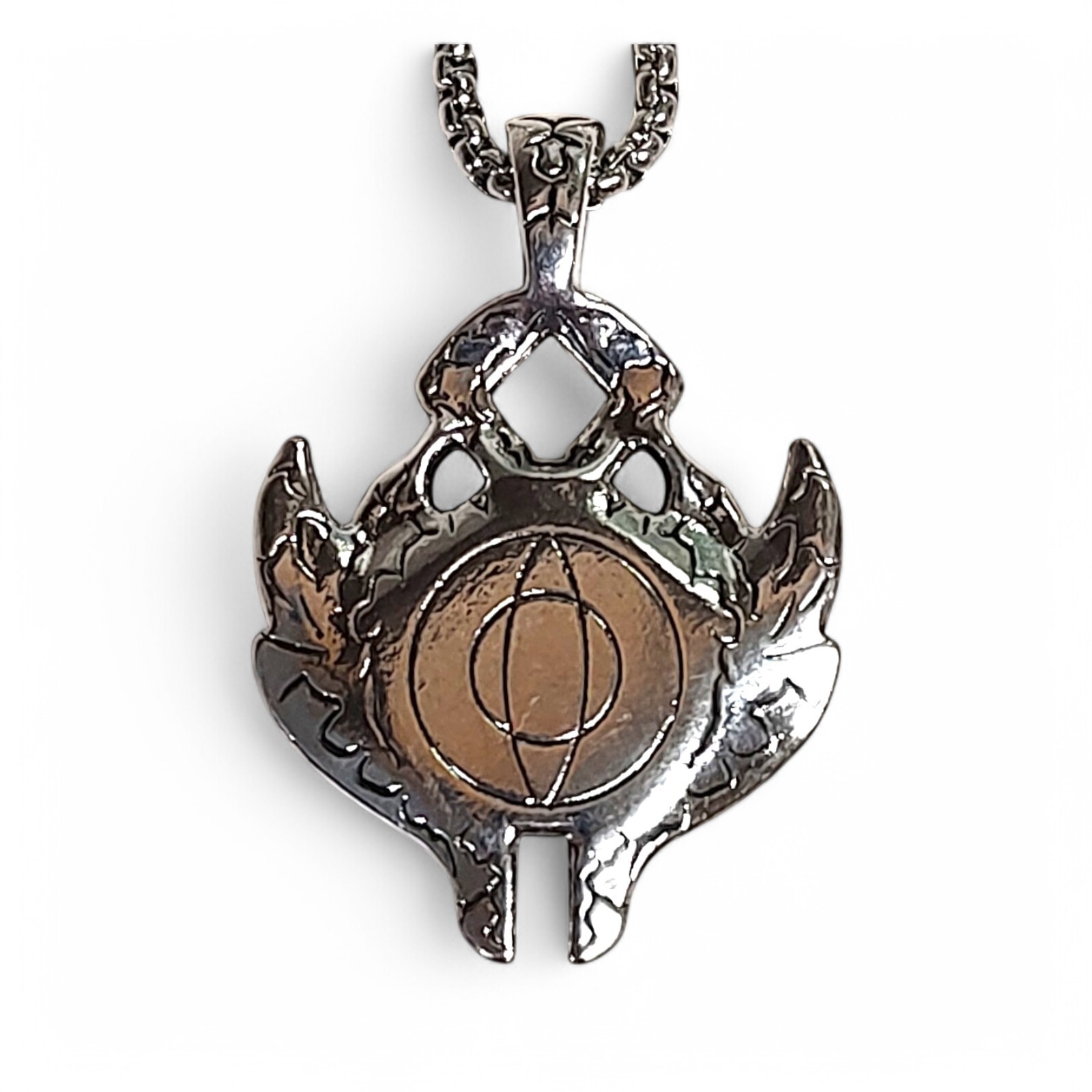 Chunky Blue Dragon’s Eye Amulet Talisman In Stainless Pendant Necklace 23.5″