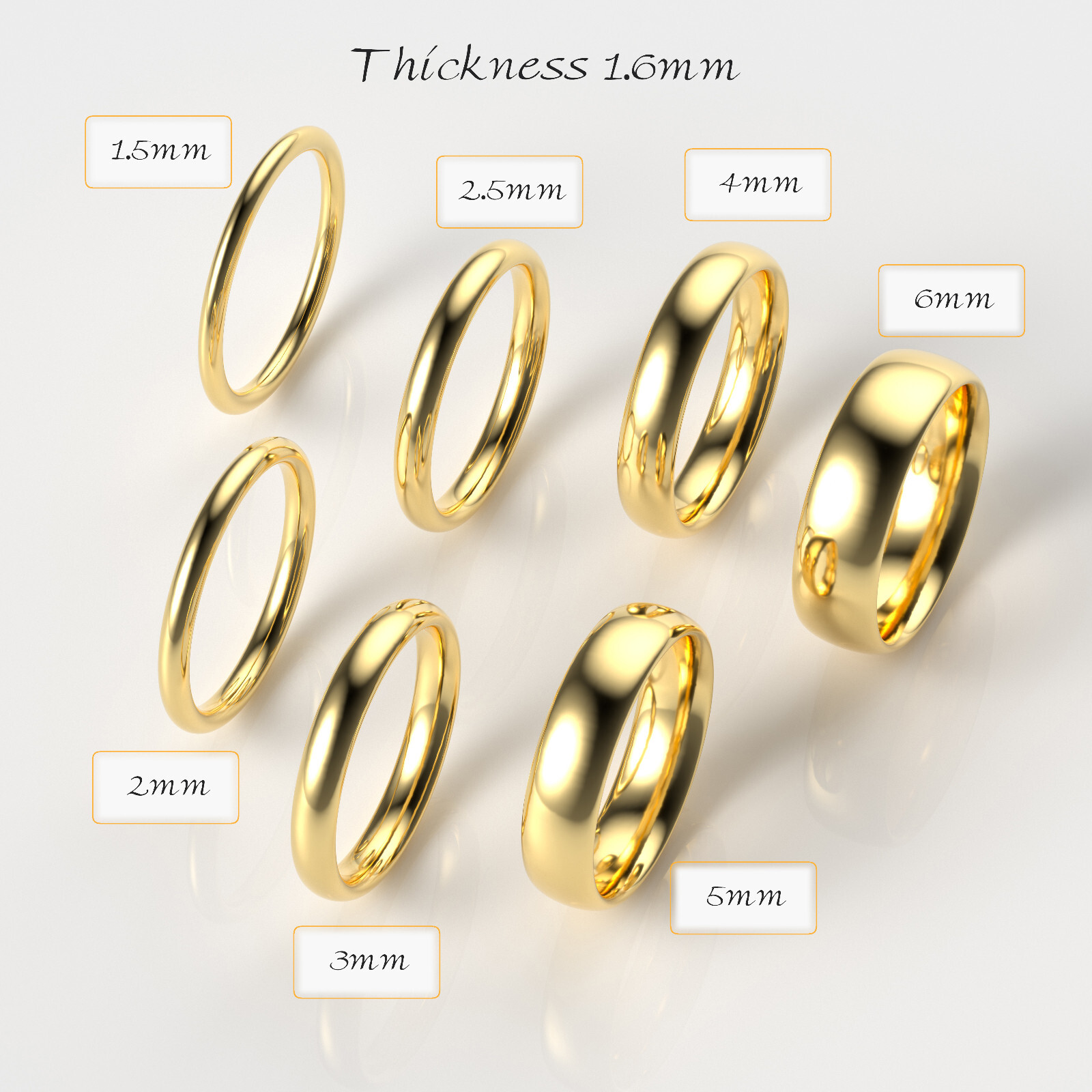 14K Yellow Gold 1.5mm 2mm 2.5mm 3mm 4mm 5mm 6mm Comfort Fit Wedding Band