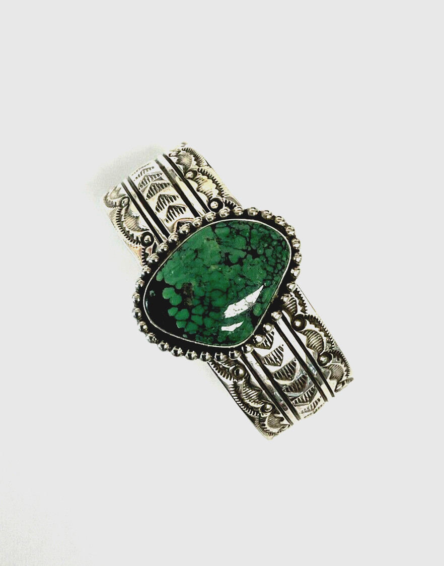 Native American Sterling Silver Cuff with Green Navada Turquoise