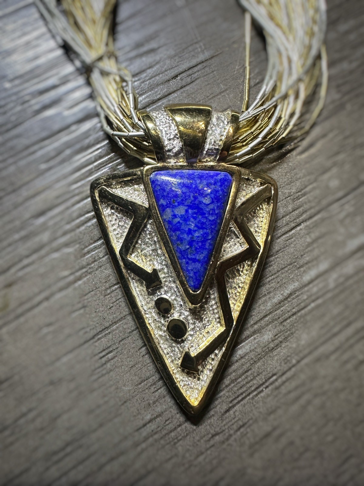 Vintage Art Deco Sterling Liquid Silver 925 Lapis Stone Necklace Funky Jewelry
