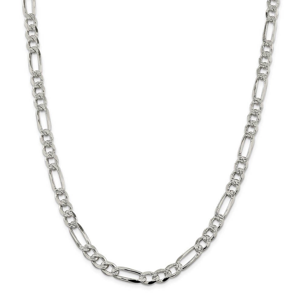 Men’s 7.25mm Sterling Silver Solid Flat Pave Figaro Chain Bracelet