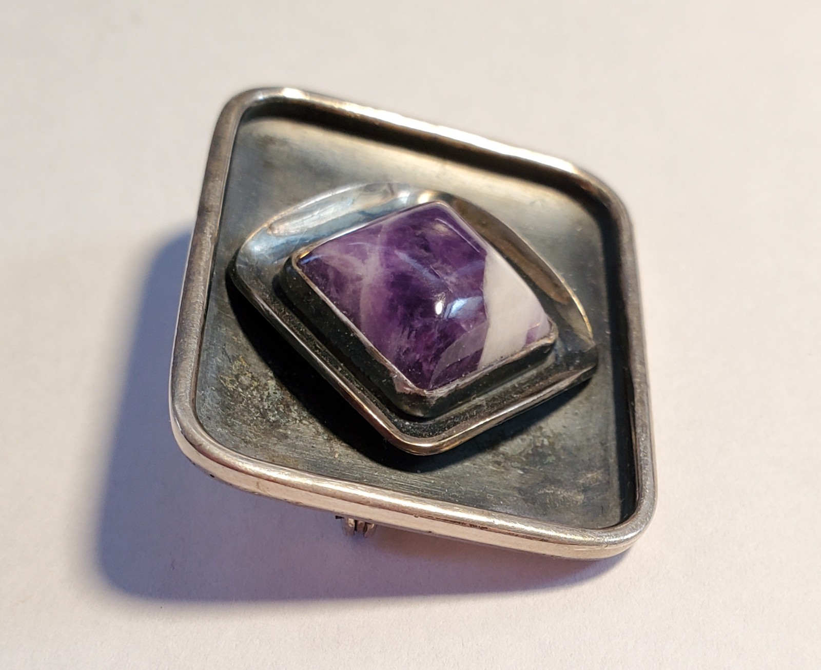 Vintage Modernist Style Brooch, Sterling Silver & Amethyst, WWL S. Africa 15.7 g