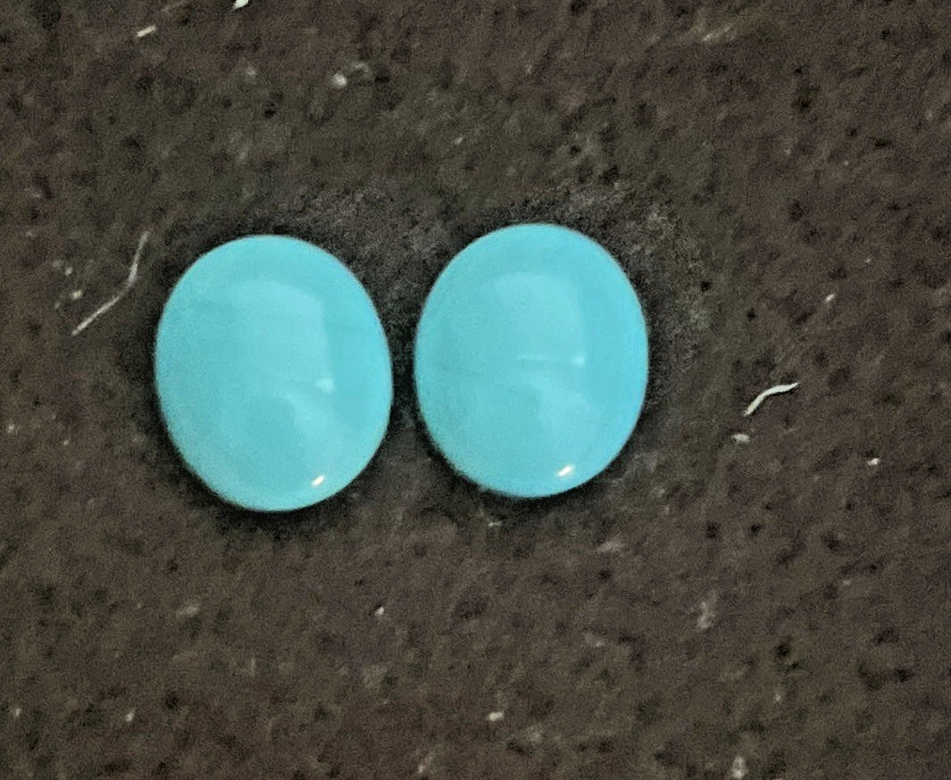 One Pair 12x10mm Turquoise Oval Cabochons 8.3tcw Calibrated Stabilized
