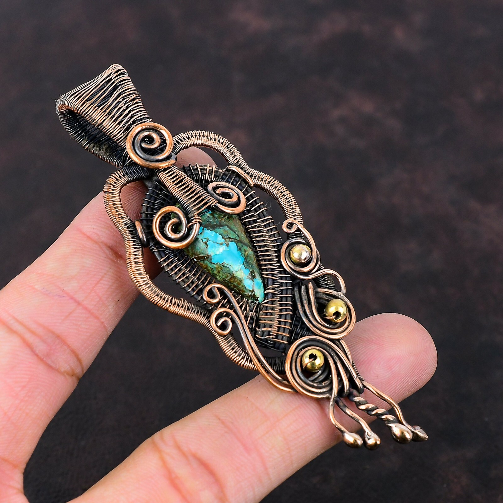 Shattuckite Wire Wrapped Pendant Handcrafted Copper Dailywear Jewelry 3.78″