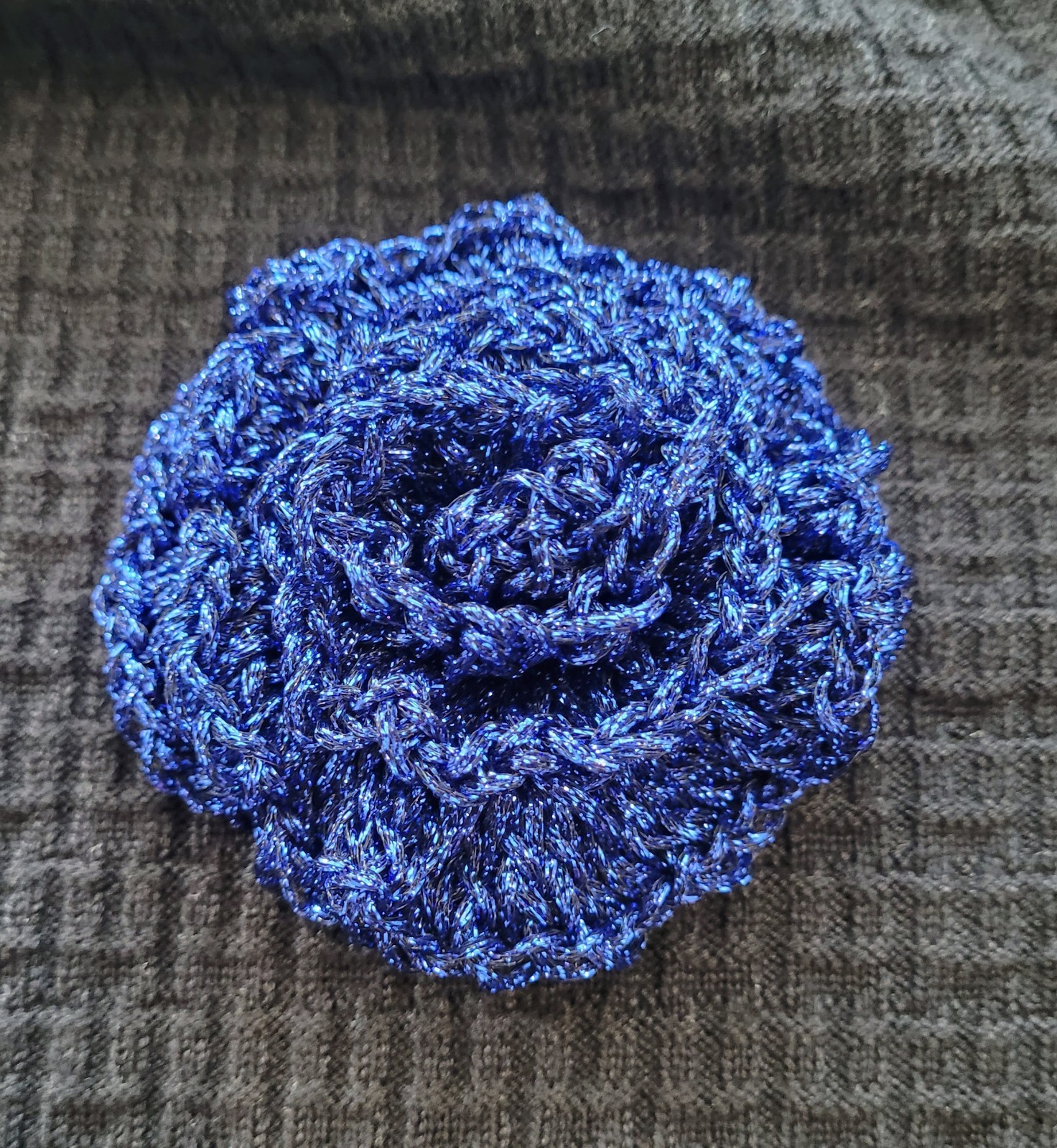 Blue Yarn Handmade Crochet Flower Brooch Pin Boho Festival