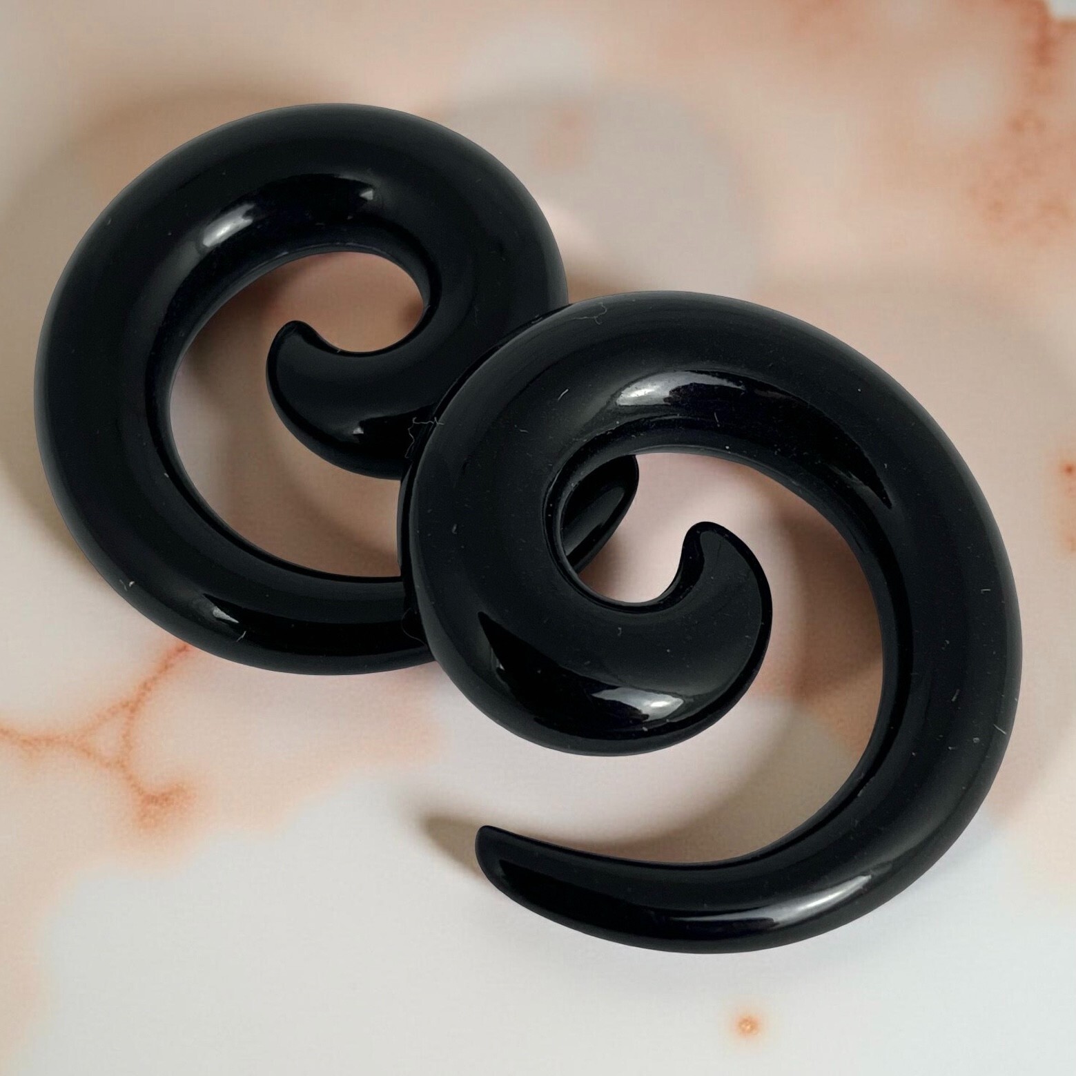 Pair of Black Acrylic Spirals set tapers plugs gauges