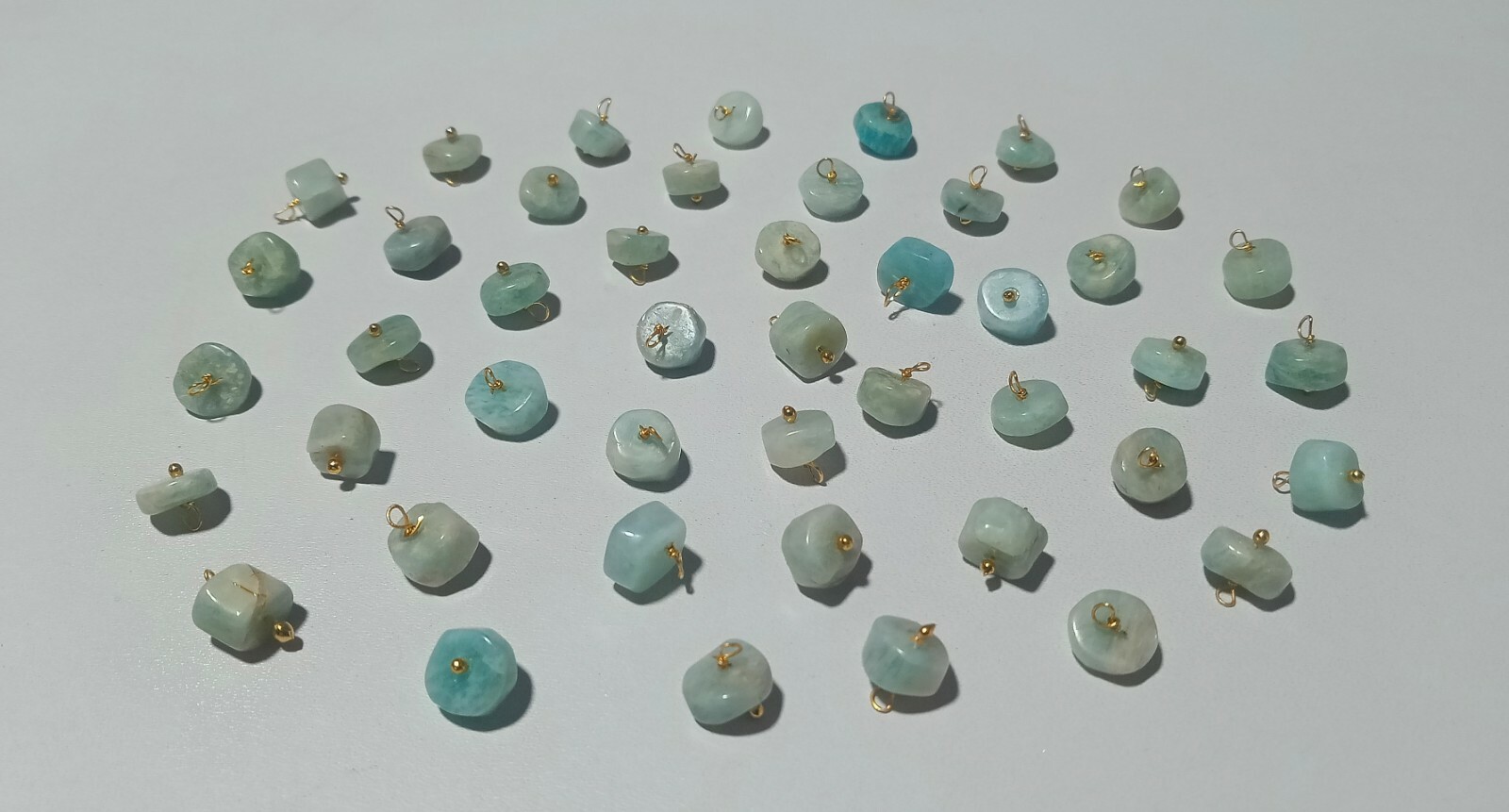Natural Amazonite Tyre Heishi 6-7mm 24k Gold Plated Wire Wrapped Beads 25 Pecs