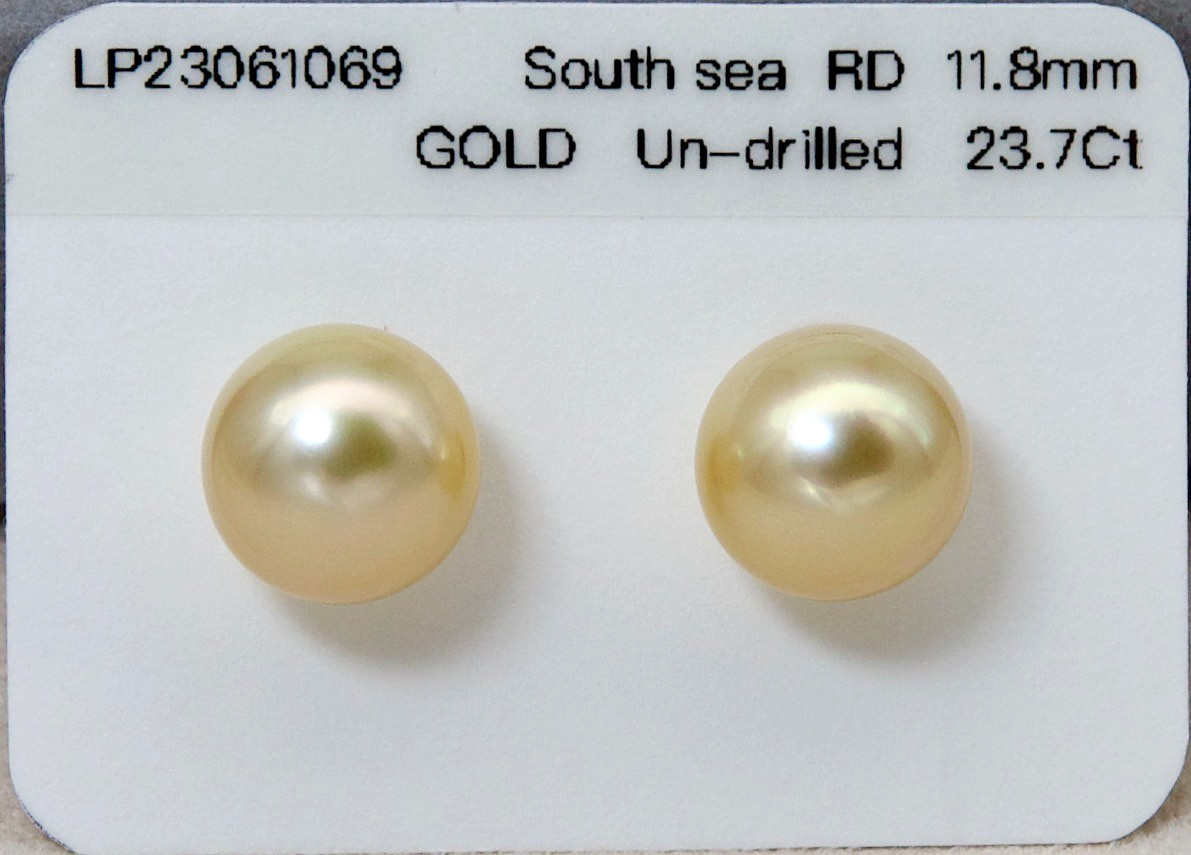 Big Pair,11.8mm Round Gold South Sea Loose Pearl Undrilled, High Luster