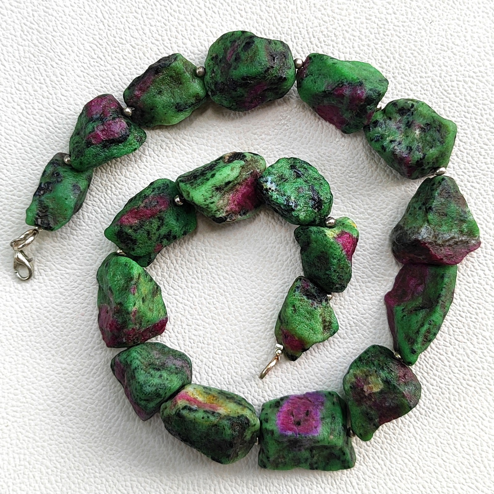 Unpolished Ruby Zoisite Nugget Beads Necklace 18″ India Gems 20-26mm Rough Stone