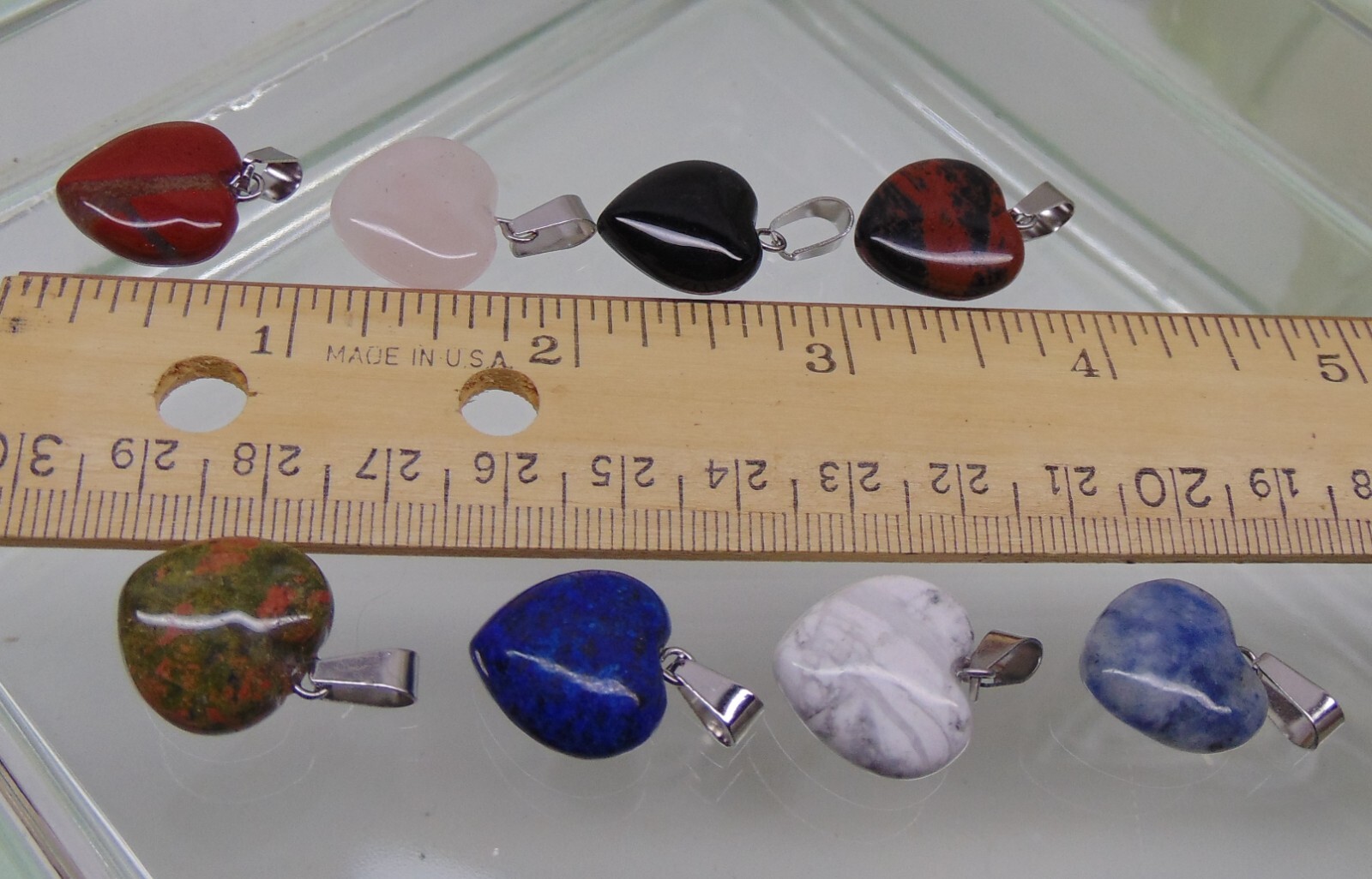 Mixed GemStone Heart Pendants 16mm ~ Silver Plated Ball Chain Necklace Optional