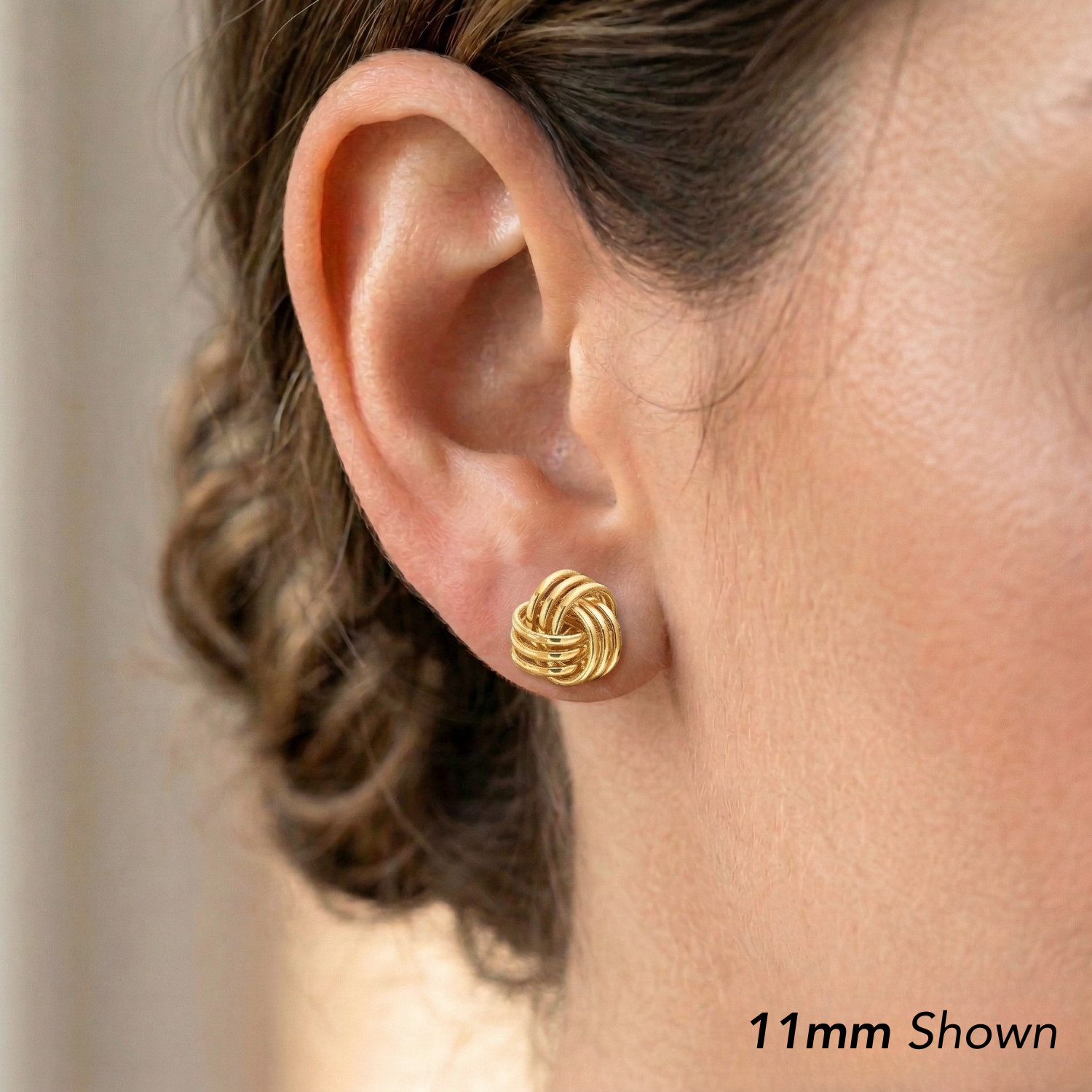 14K Real Solid Gold Polished Love Knot Sleeper Studs Earrings Push-back 11mm