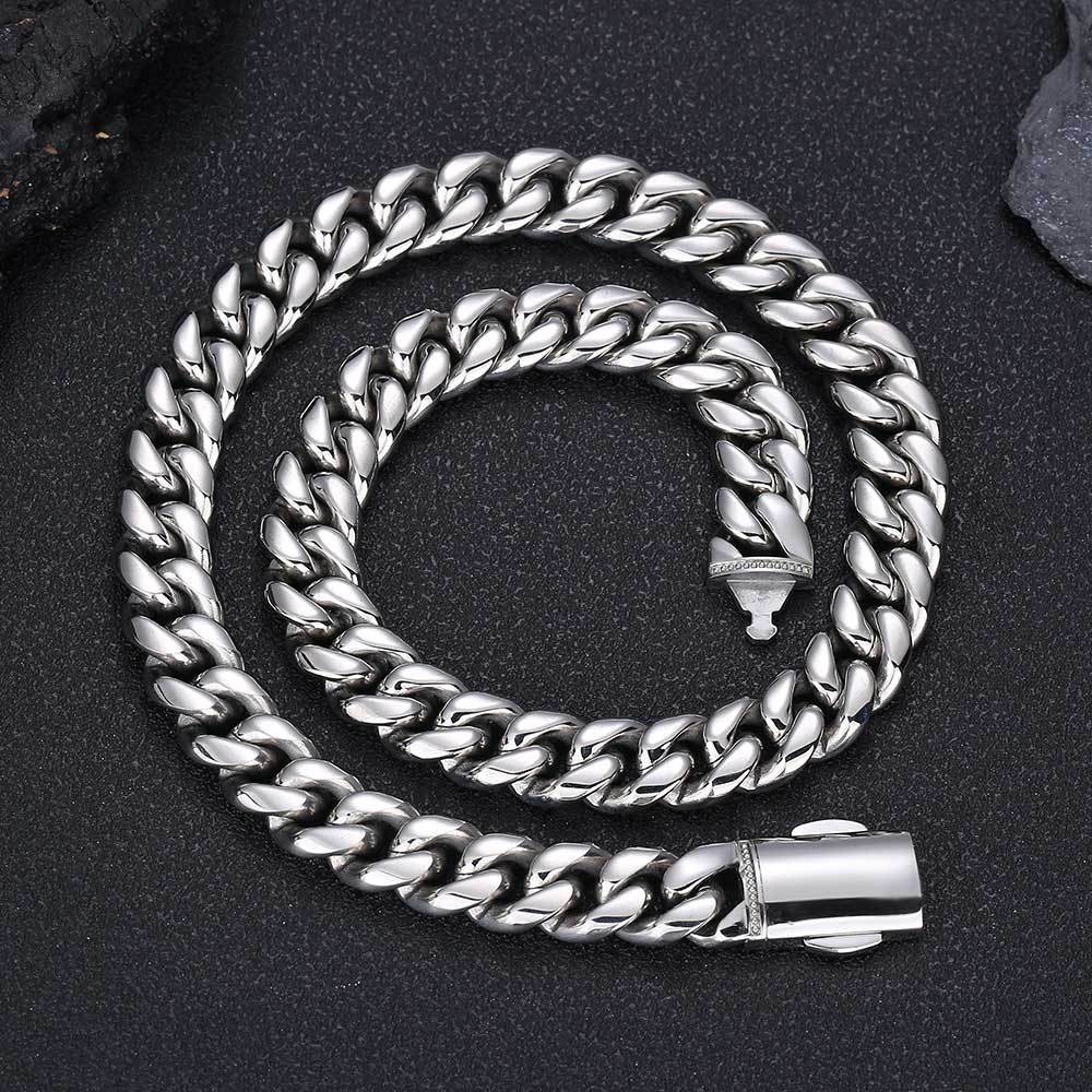 12mm Stainless Steel Miami Cuban Link Chain Necklace Bracelet Hip Hop Men