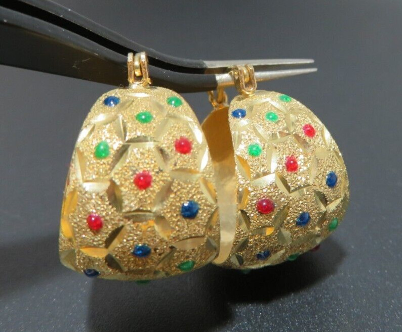 14K YG MULTI-COLOR ENAMEL HOOP EARRINGS 4.40 grams (G132597-16)