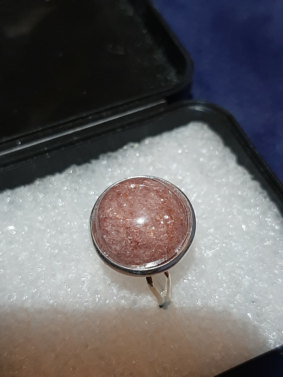 Pink Mica Ring 14mm gem stone stainless steel adjustable any size fits all