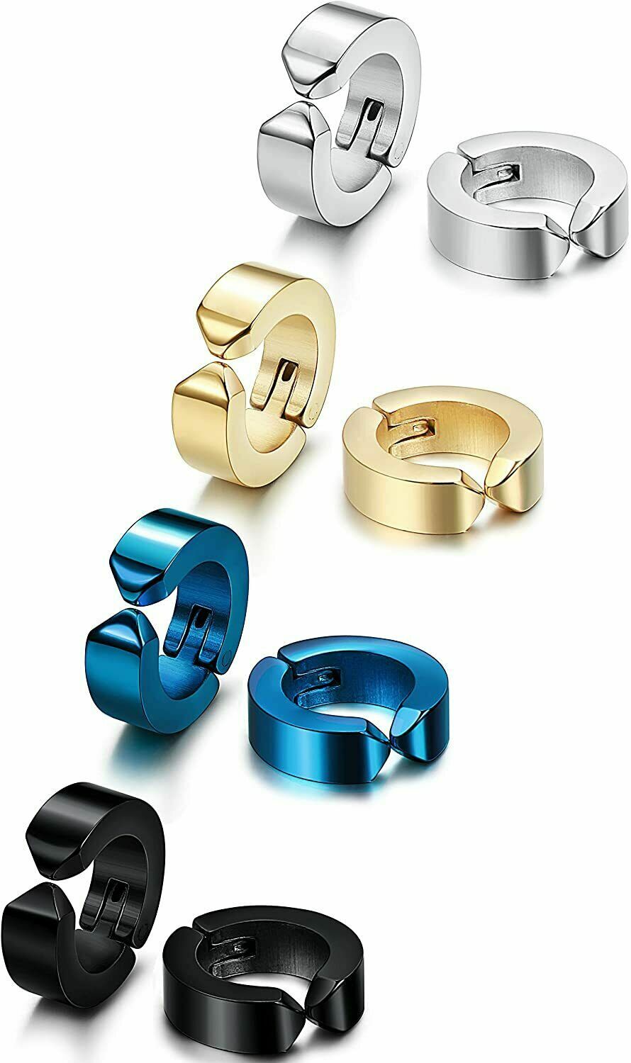 Non-Piercing Clip On Fake Mens Boy Ear Stud Cuff Hoop Earrings Stainless Steel