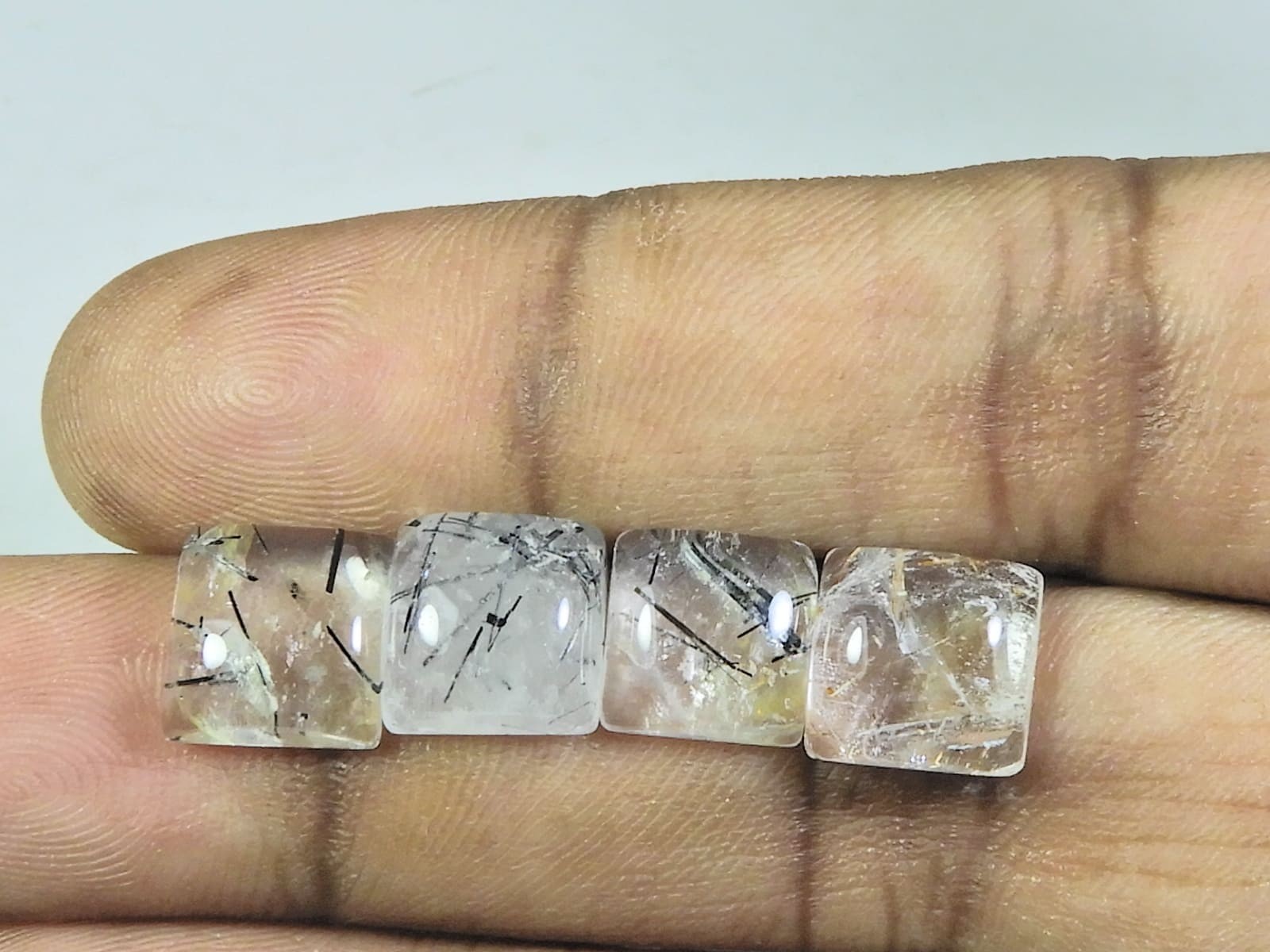 9X9MM Natural Black Rutile Square Cabochon Loose Gemstone 4 Pcs Lot