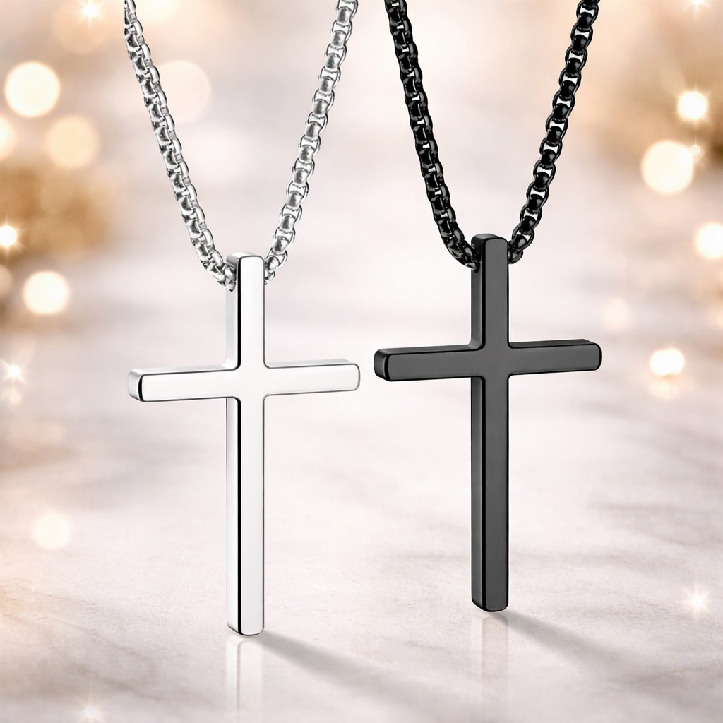 Titanium Steel Cross Necklace for Men (Black Color) Pendant Adjustable Chain