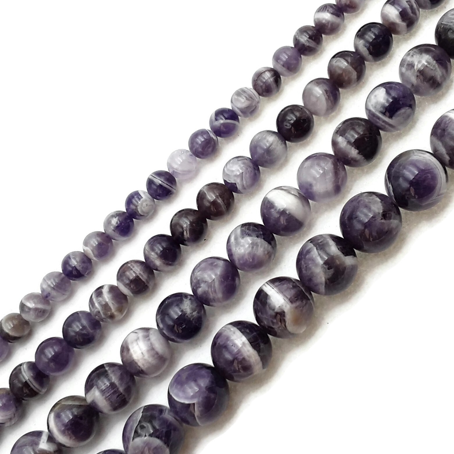 Chevron Amethyst Smooth Round Beads 4mm 6mm 8mm 10mm 12mm Approx 15.5″ Strand