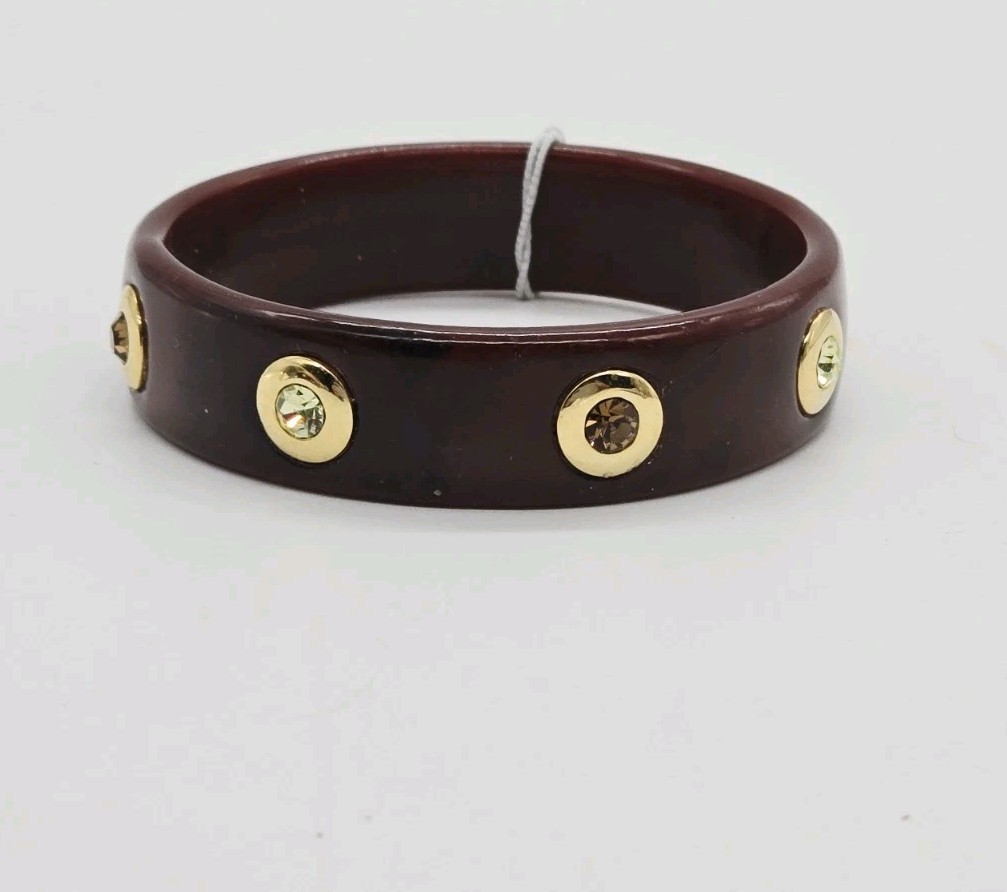 Etienne Aigner Bracelet Bangle Brown Crystal Accent Chunky 9.5 in OSFM NWT