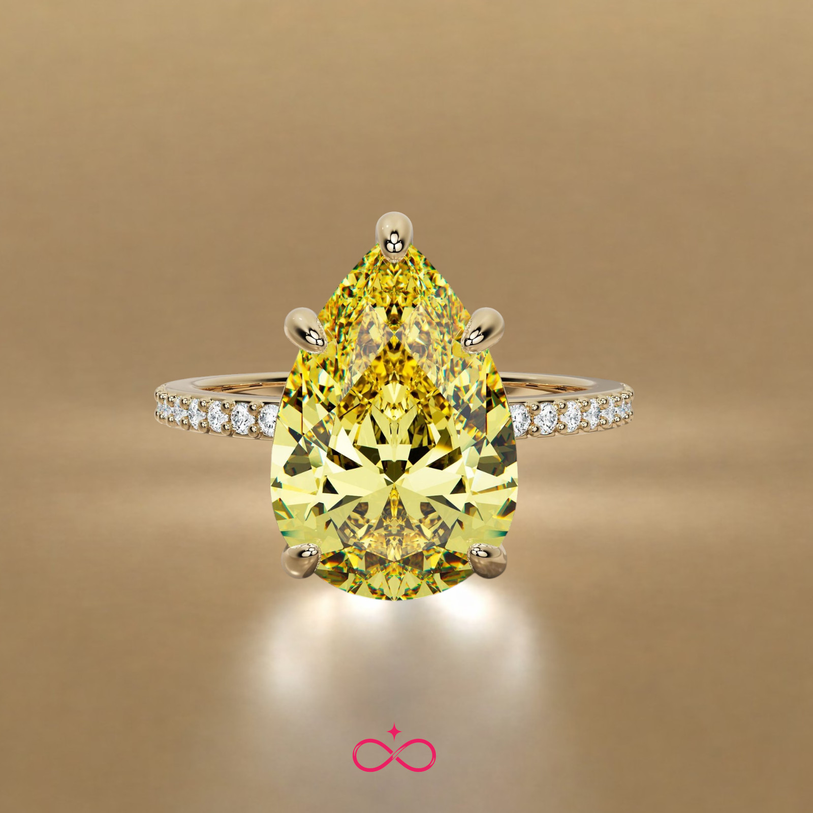 18K Yellow Gold IGI Lab Created Fancy Vivid Yellow Diamond Ring 3.16 CT Pear Cut