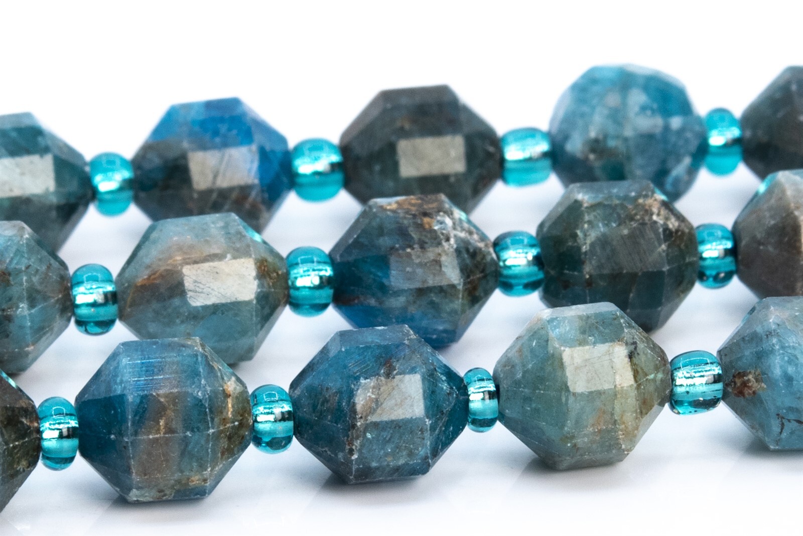 8x7MM Blue Apatite Faceted Bicone Barrel Drum Grade A Genuine Natural Loose Bead