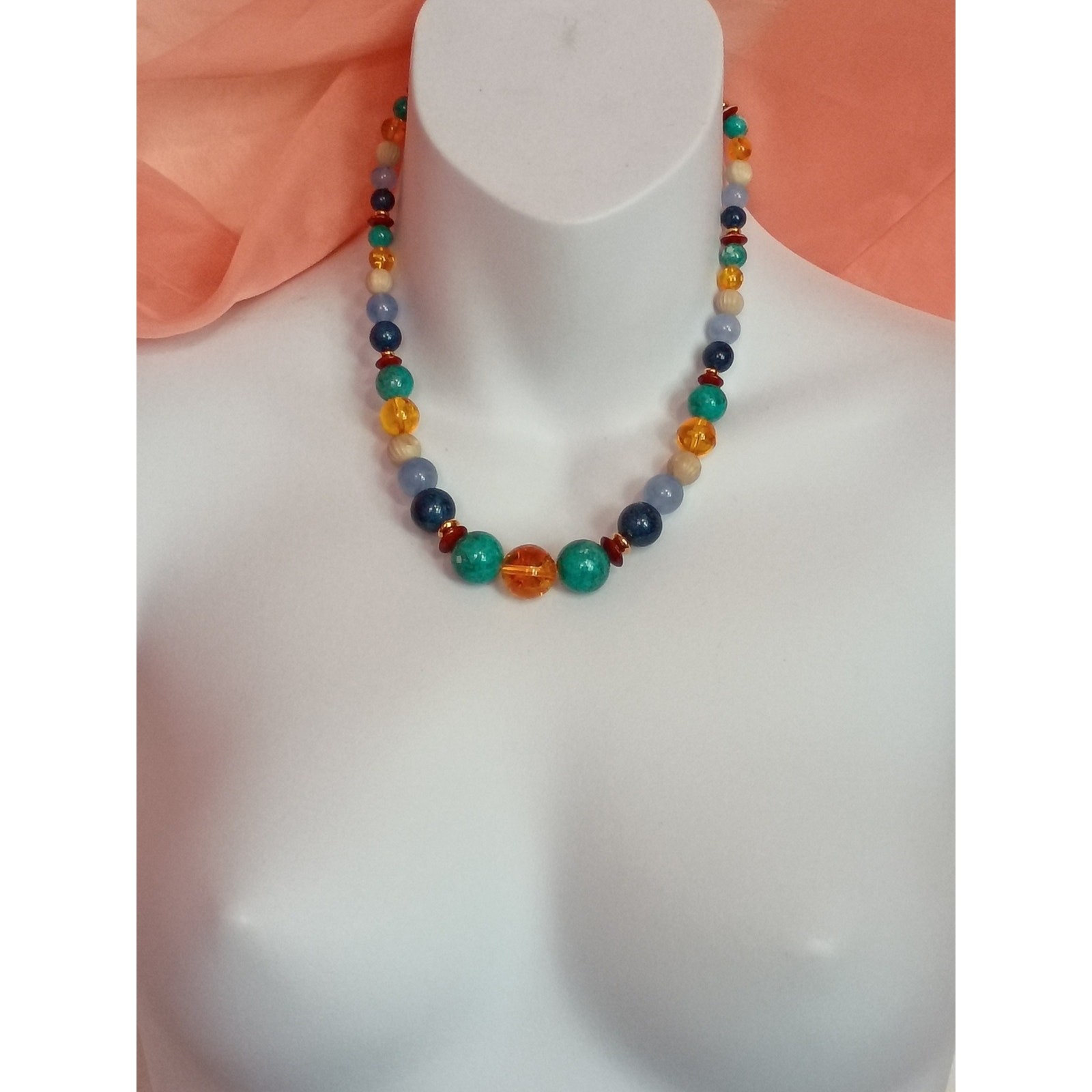 Multicolor Beaded Statement Necklace – Turquoise & Amber Tones